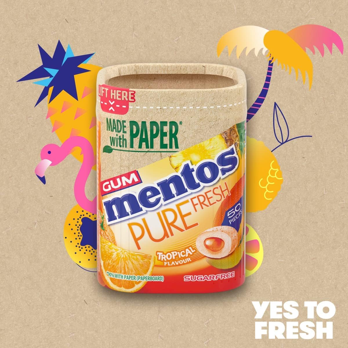 MENTOS GUM - Pure Fresh Chewing Gum, Sugar Free, Tropical Flavor, 50 Count (Pack of 6) 2
