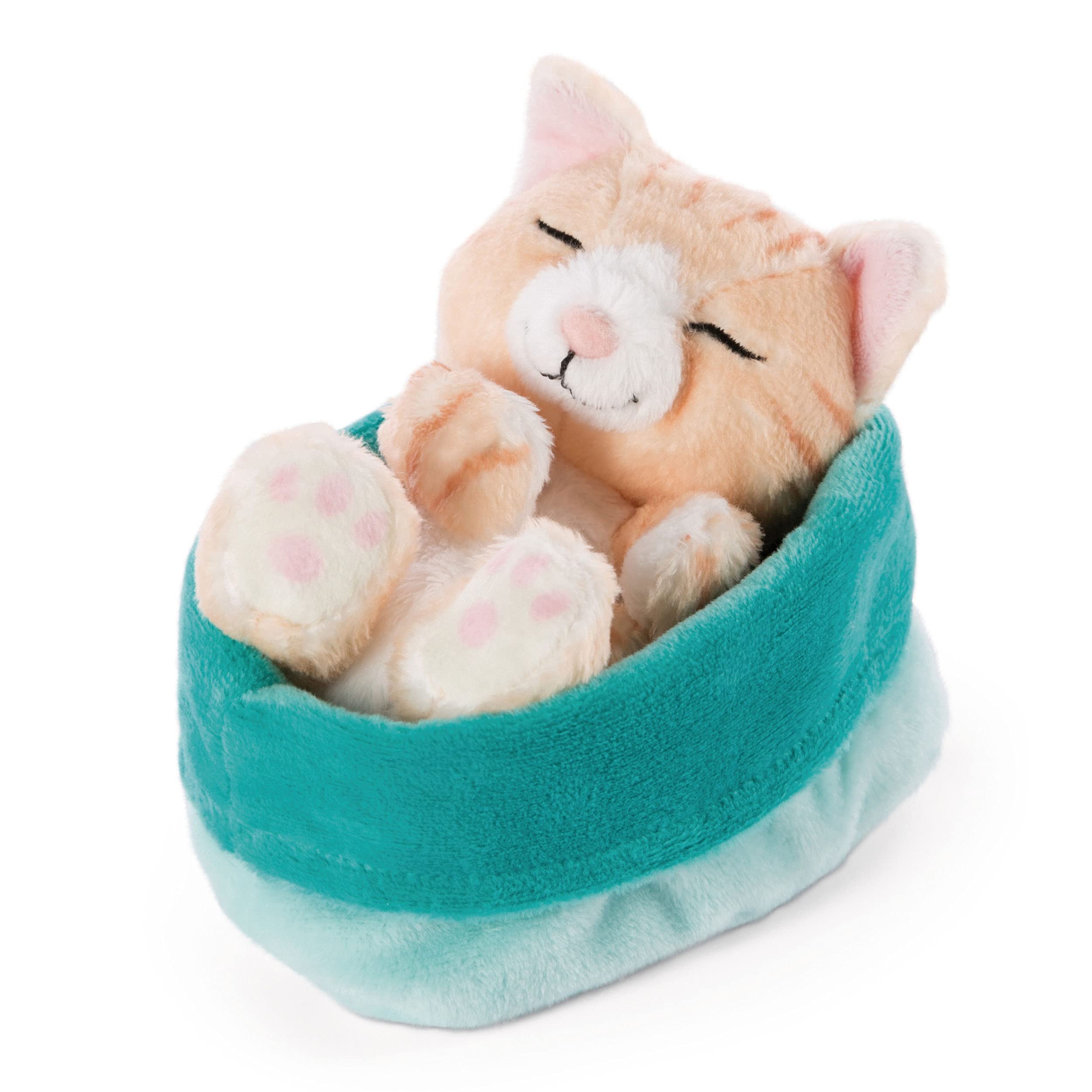NICI Soft Toy Cat in Blue-Green Basket - Cuddly Plush Kitten for Babies & Kids 1