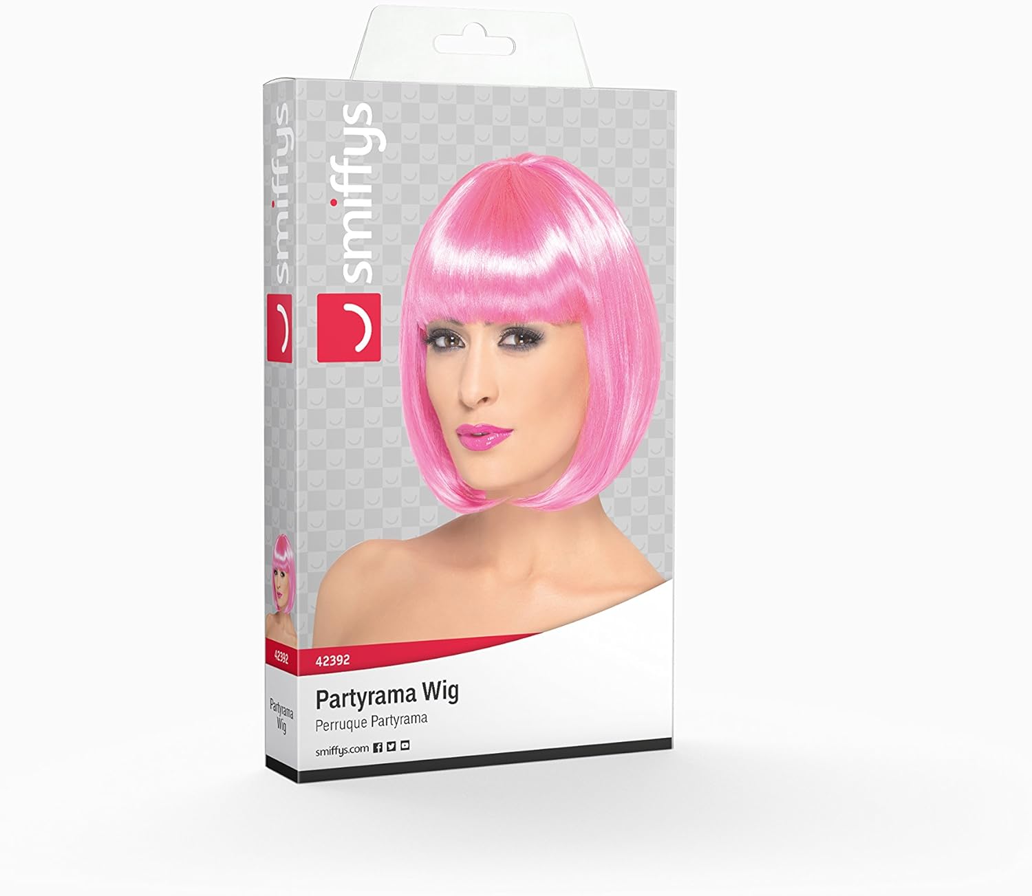 Smiffys Partyrama Short Bob Wig with Fringe - 12 inch Pink 2