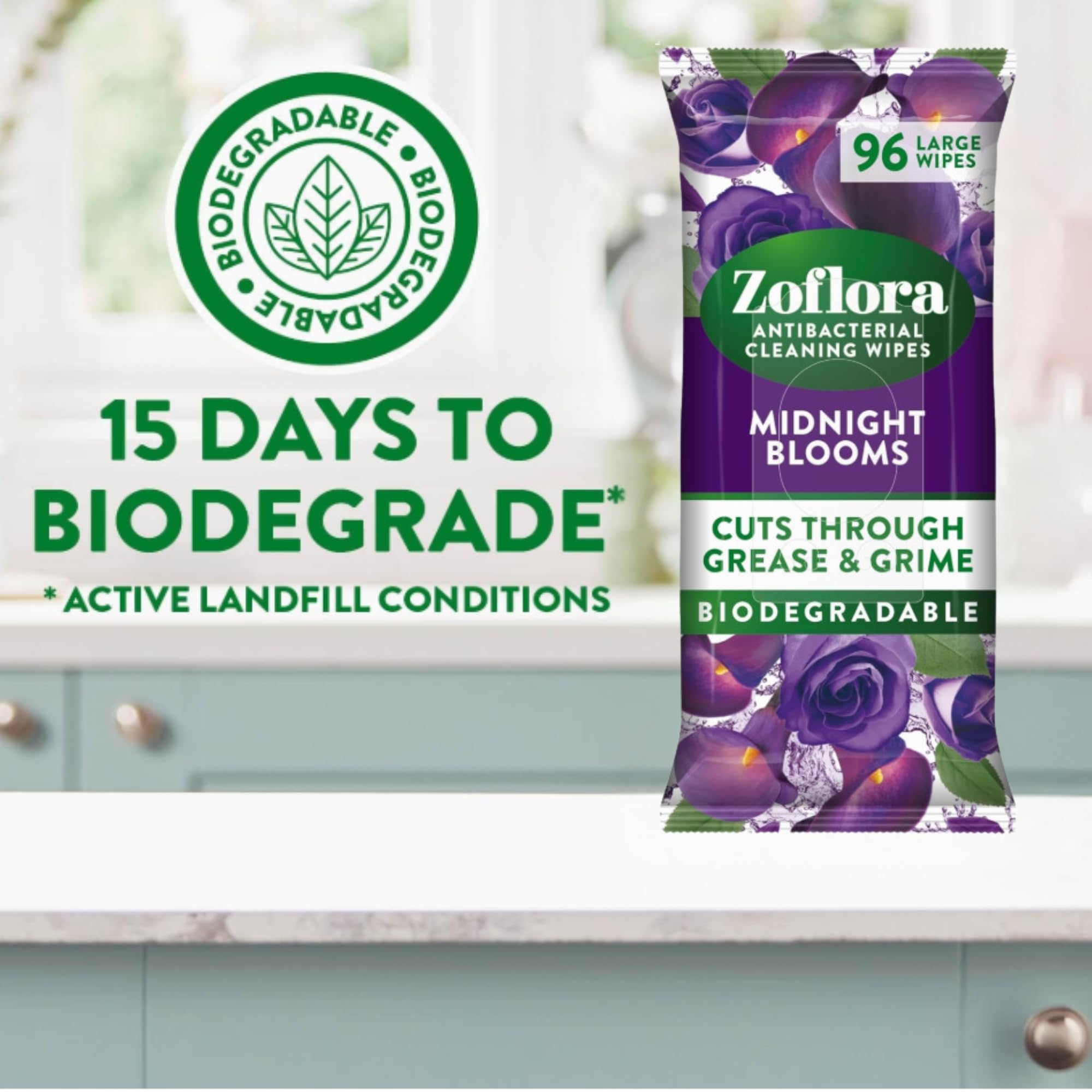 Zoflora Antibacterial Multi-Surface Wipes - Midnight Blooms Scent | 96 Count Biodegradable Wipes 4