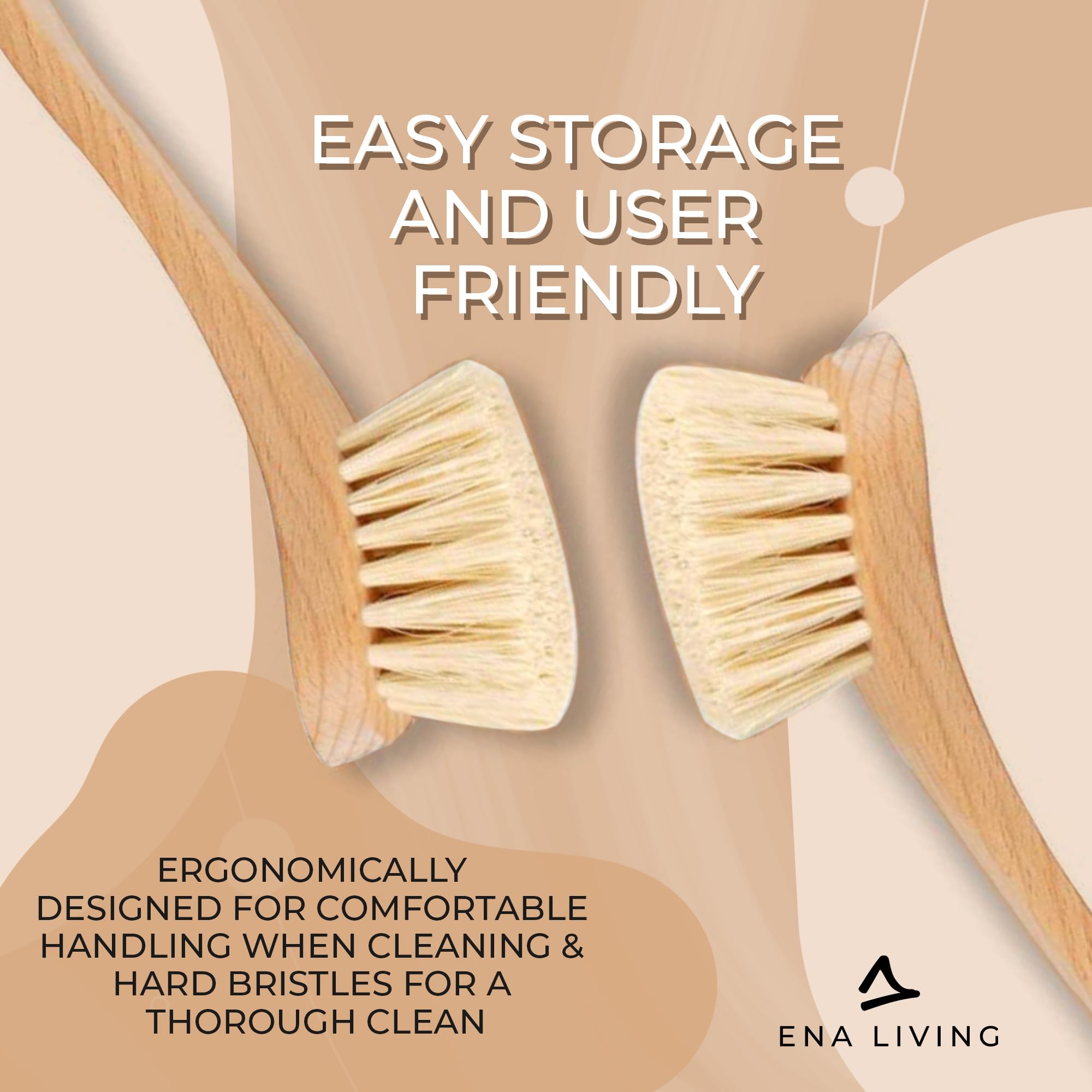 ENA Living Wooden Dish Brush (26x4 cm) | FSC-Certified Beechwood with Horsehair Bristles 3