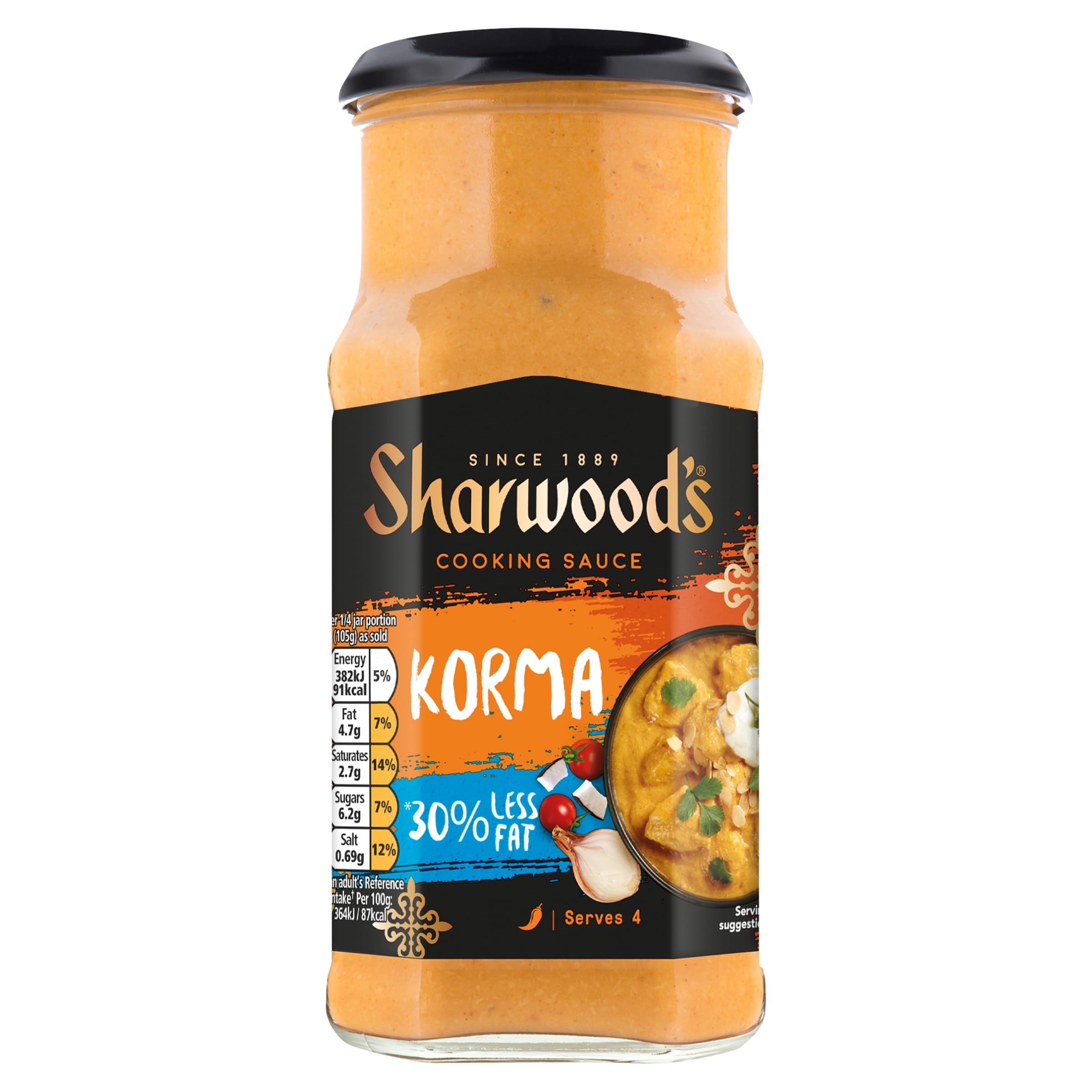 Sharwood's Korma Curry Sauce - 30% Less Fat, Creamy Coconut & Tomato Blend | 420g Jar