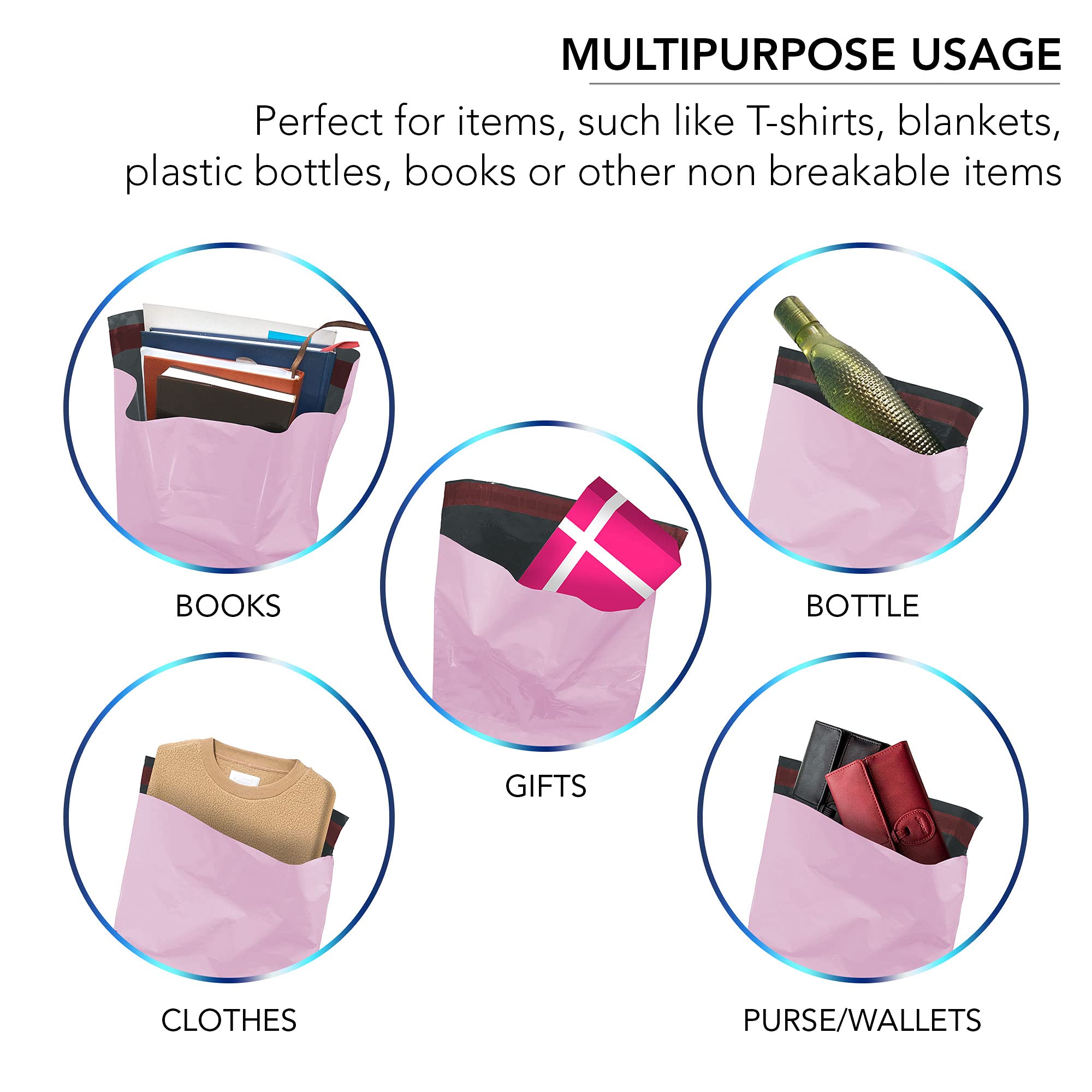 iSOUL Plastic Mailing Bags - 12 x 16 inch, Baby Pink, 100 Count | Water Resistant Self-Seal 6