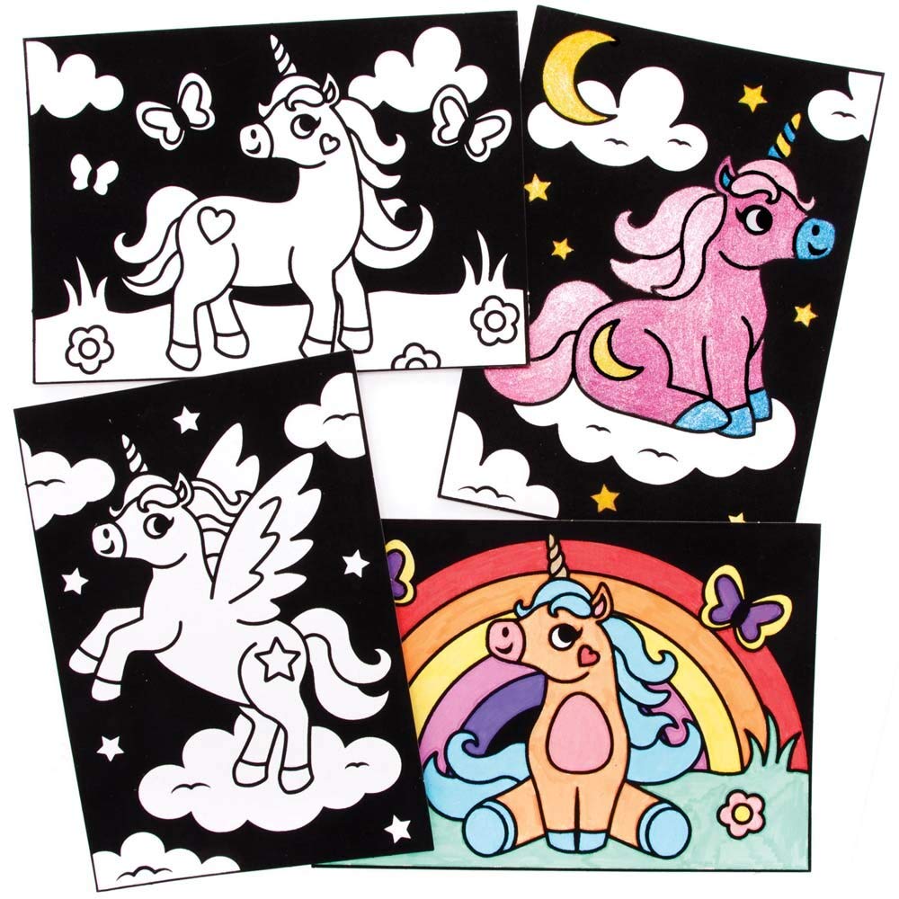 Baker Ross FE258 Unicorn Colour-in Pictures - Pack of 10 Fuzzy Art Craft Set for Kids 1