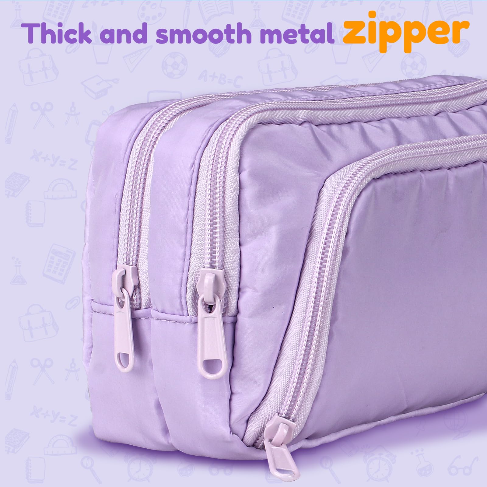 Euqvunn Large Capacity Pencil Case - 3 Compartments, Violet Polyester | 21x8x13CM 4