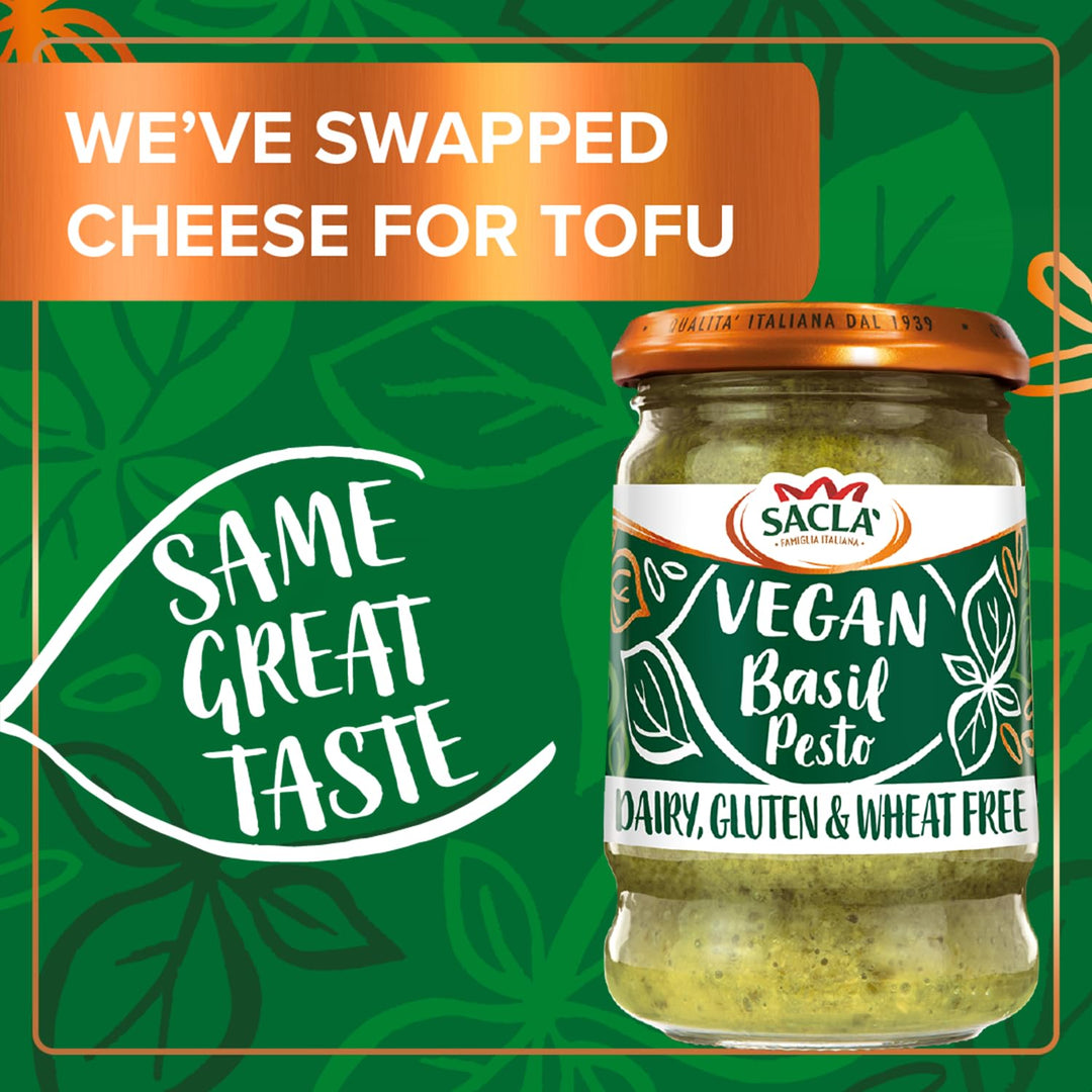 Sacla Italian Vegan Basil Pesto - Dairy-Free, Gluten-Free Pasta Sauce