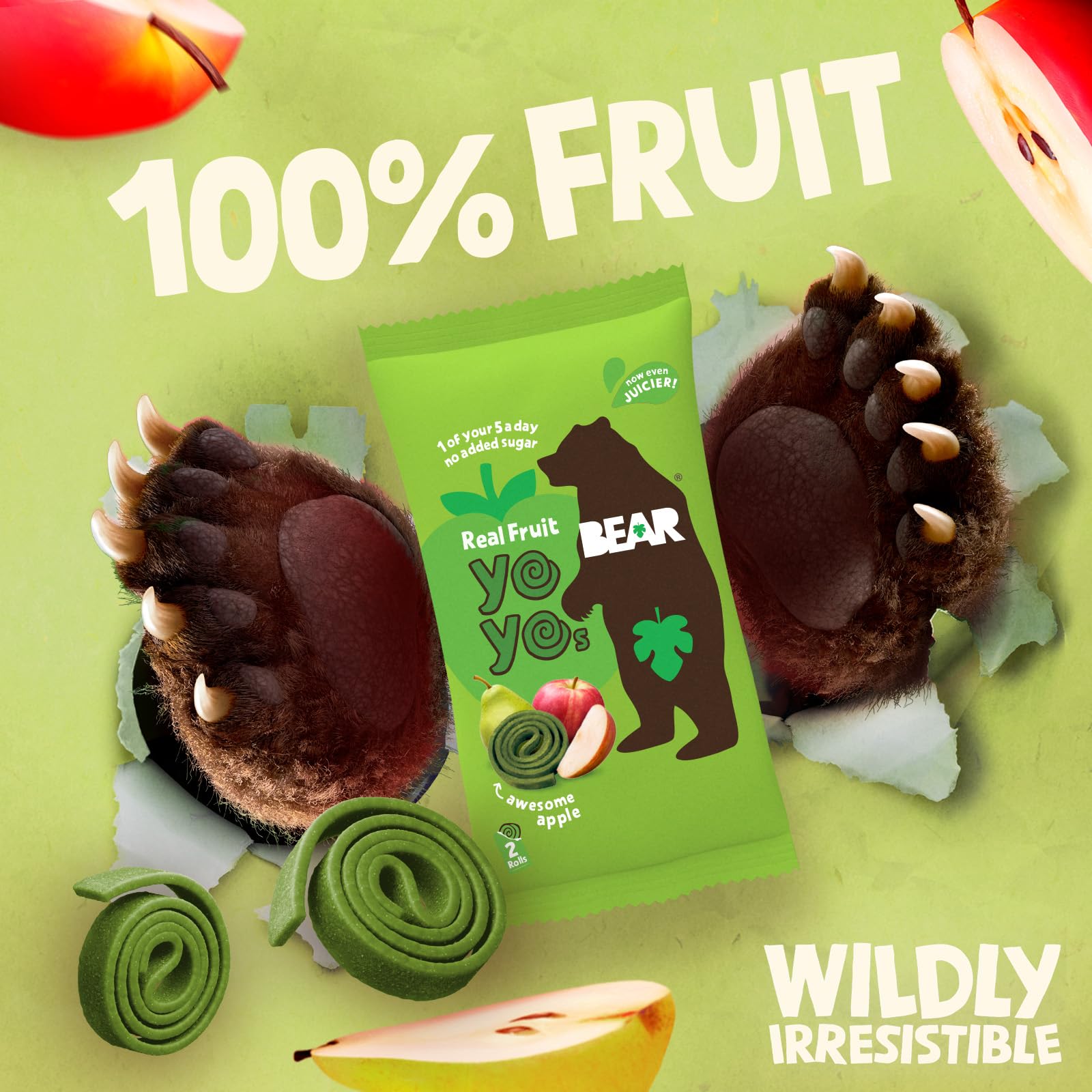 BEAR Yoyos Apple Fruit Rolls - 100% Real Fruit, No Added Sugar | 20g Pack of 30 3