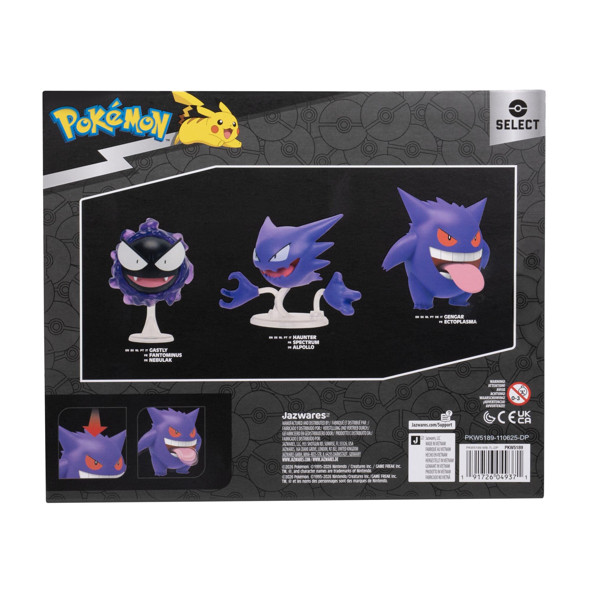 Pokemon Gastly, Haunter, and Gengar Evolution Pack - 3-Inch & 4.5-Inch Figures 6