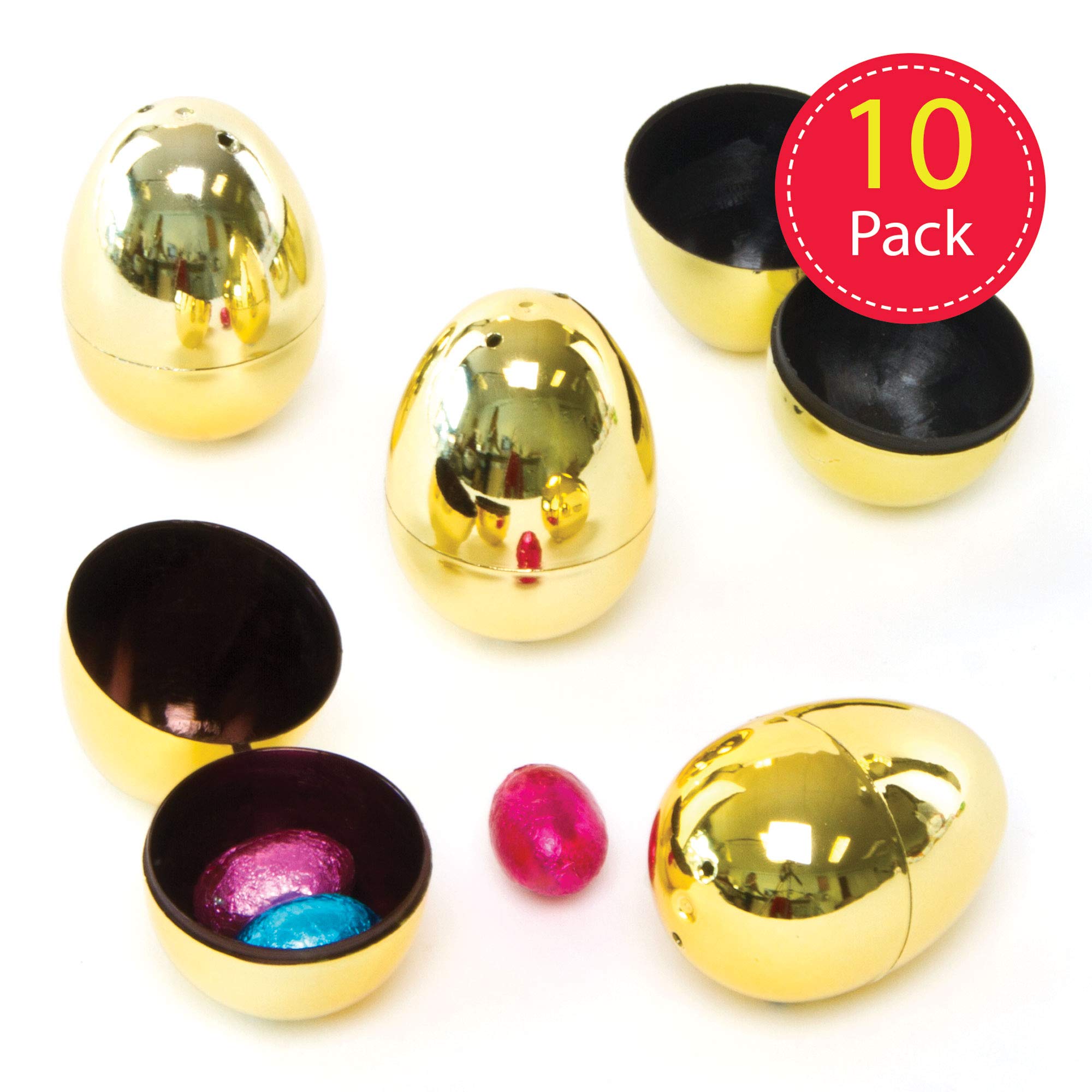 Baker Ross Golden 2-Part Hinged Eggs (10 Pack) | 6cm Plastic Fillable Party Favors 2