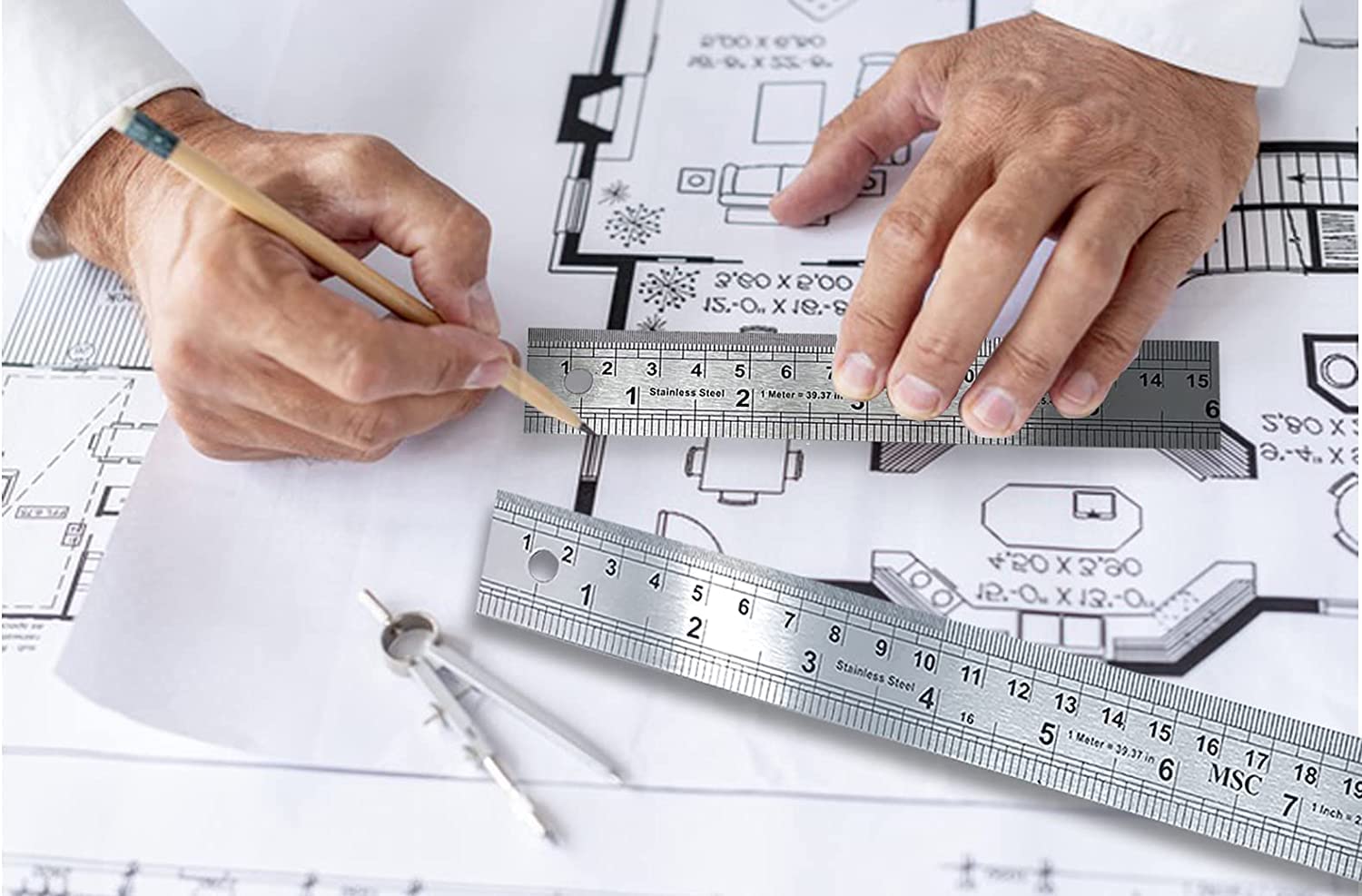 MSC Stainless Steel Ruler Set - 15cm & 30cm Metric/Imperial | Shatterproof Straight Edge 4