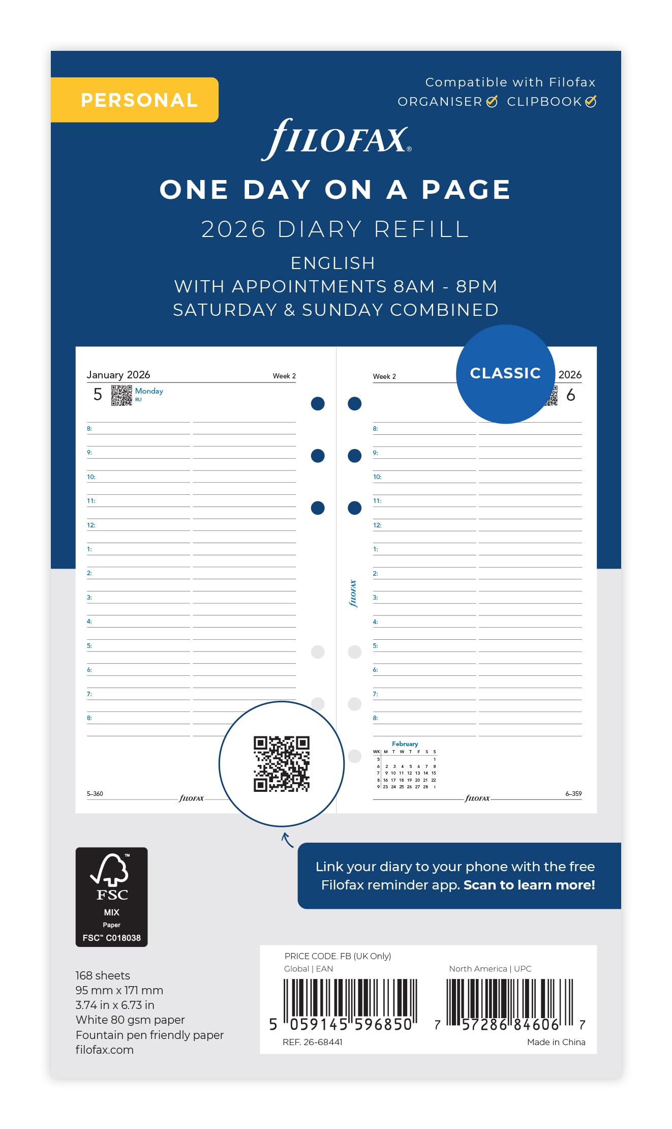 Filofax Personal 2026 Diary Refill - Day Per Page | 95mm x 171mm | English 1
