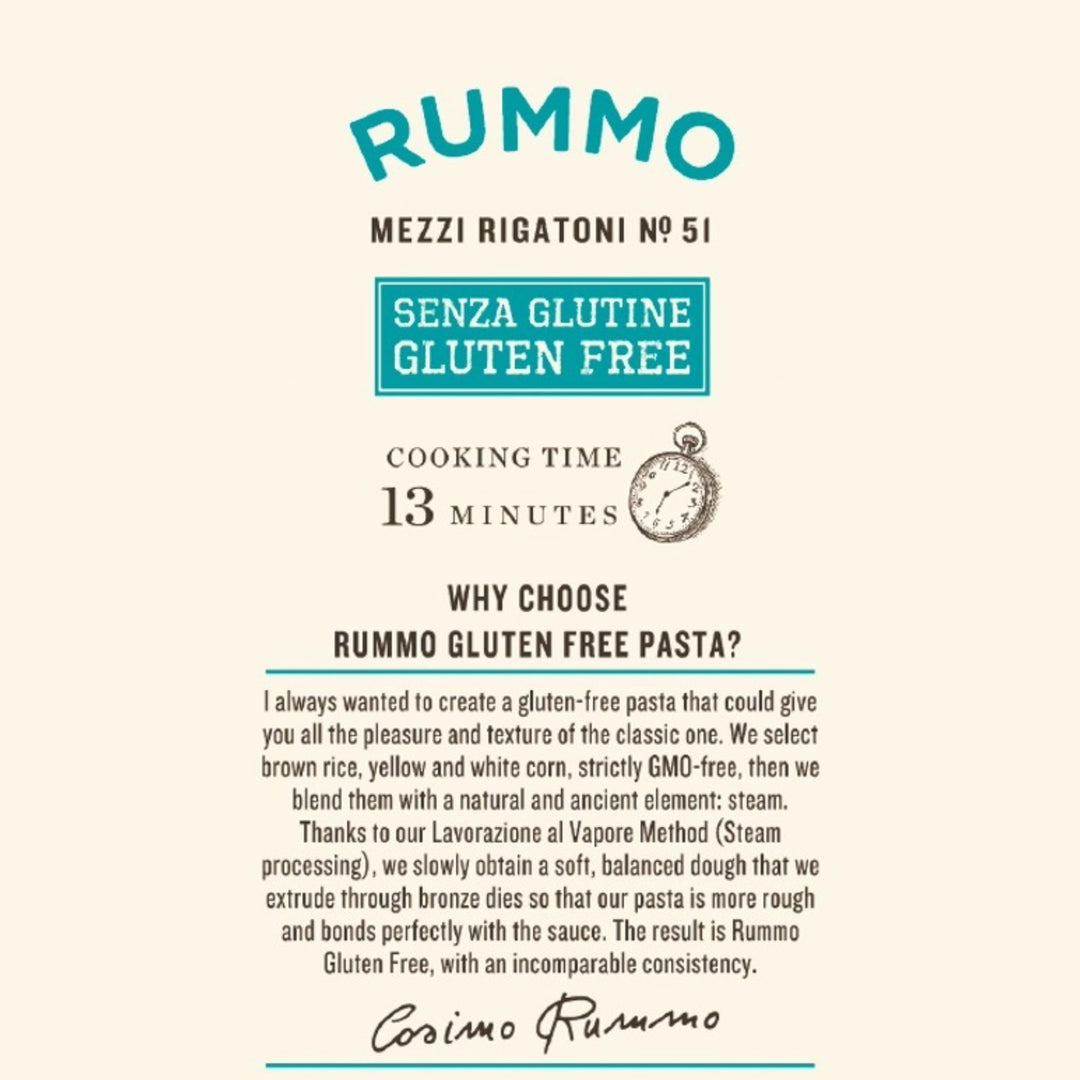 Rummo Gluten-Free Mezzi Rigatoni No. 51 – Organic Italian Pasta, Short Tubular Shape for Sauces & Baking