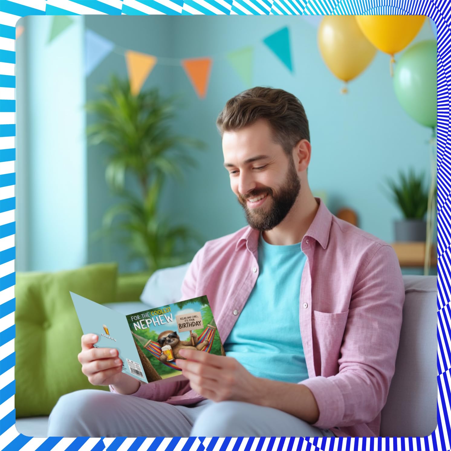 Stuff4 Chilled Out Sloth Nephew Birthday Card | 145mm x 145mm Square Card 7