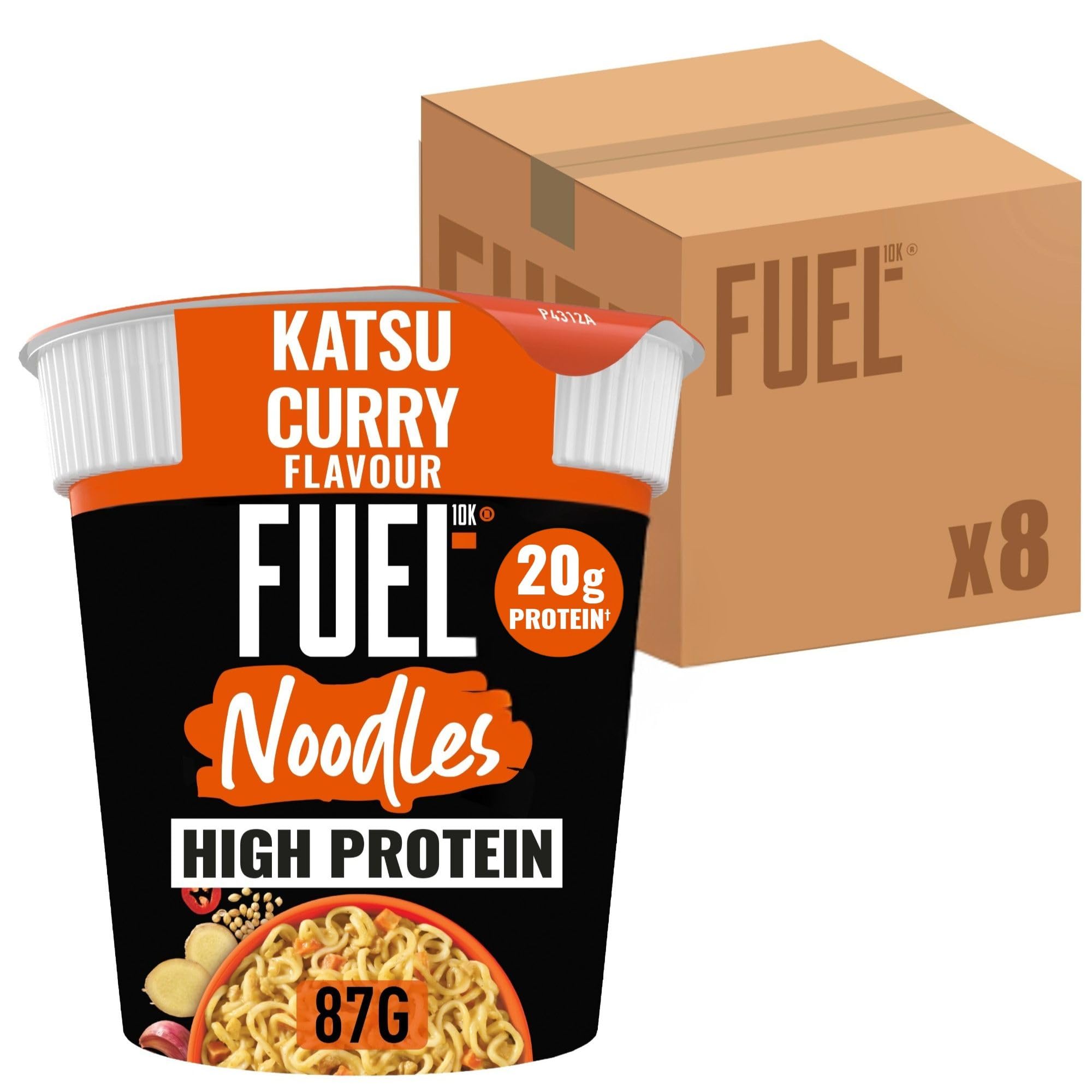 FUEL10K Katsu Curry High Protein Instant Noodles Pot - 20g Protein | Pack of 8