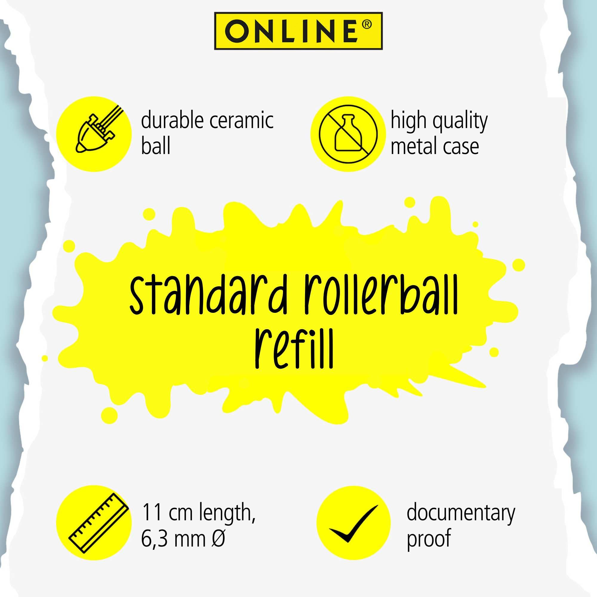 Online Rollerball Pen Refill - 0.7mm Line Width, Blue Ink, ISO 14145-2 Certified | Metal Housing 4