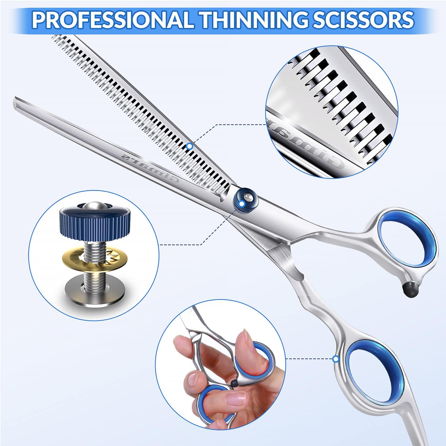 Gimars 5-in-1 Heavy Duty Stainless Steel Pet Grooming Scissors Set with Titanium Coating | Ergonomic 7