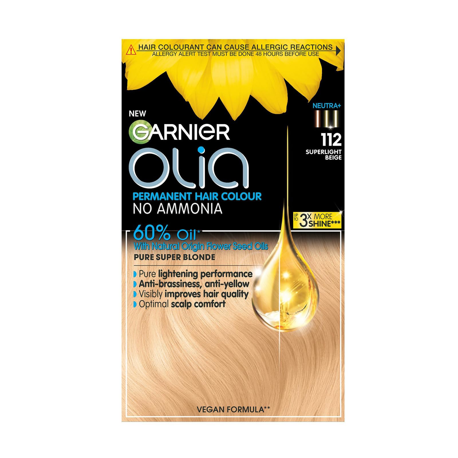 Garnier Olia Permanent Hair Dye - 60% Oil-Powered Formula with Natural Flower Oils, No Ammonia, 112 Super Light Beige Blonde 1