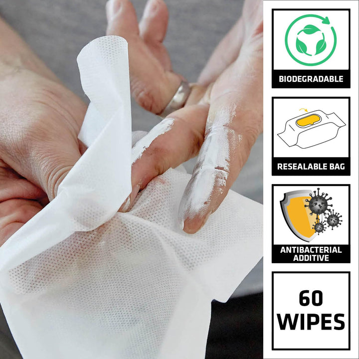 Sika Biodegradable Wonder Wipes - Multi-Use Cleaning Wipes for Hands, Tools & Surfaces - 60 Pack