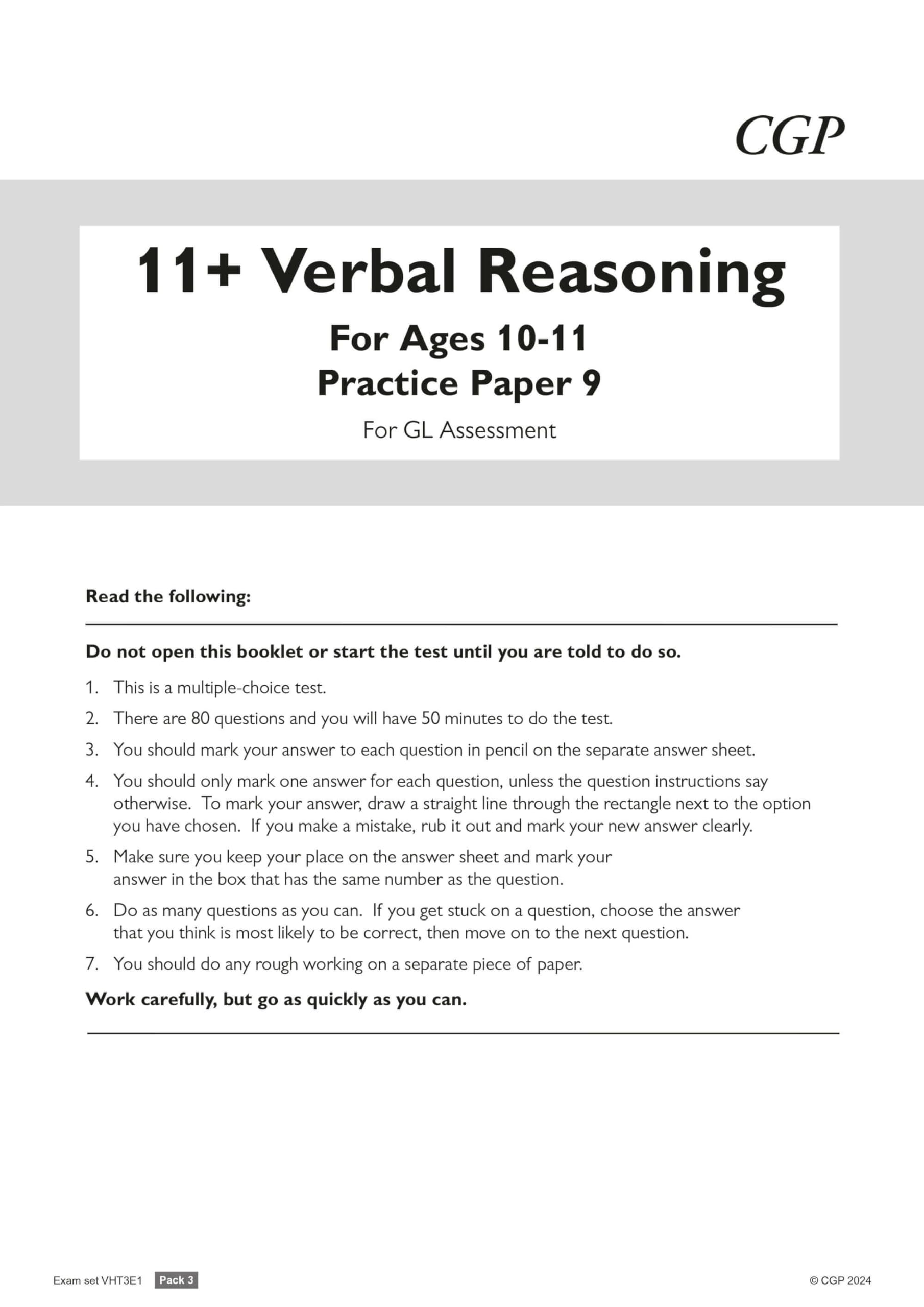 CGP Books 11+ GL Verbal Reasoning Practice Papers Pack 3 - Ages 10-11 | 76 Pages | Paperback 2