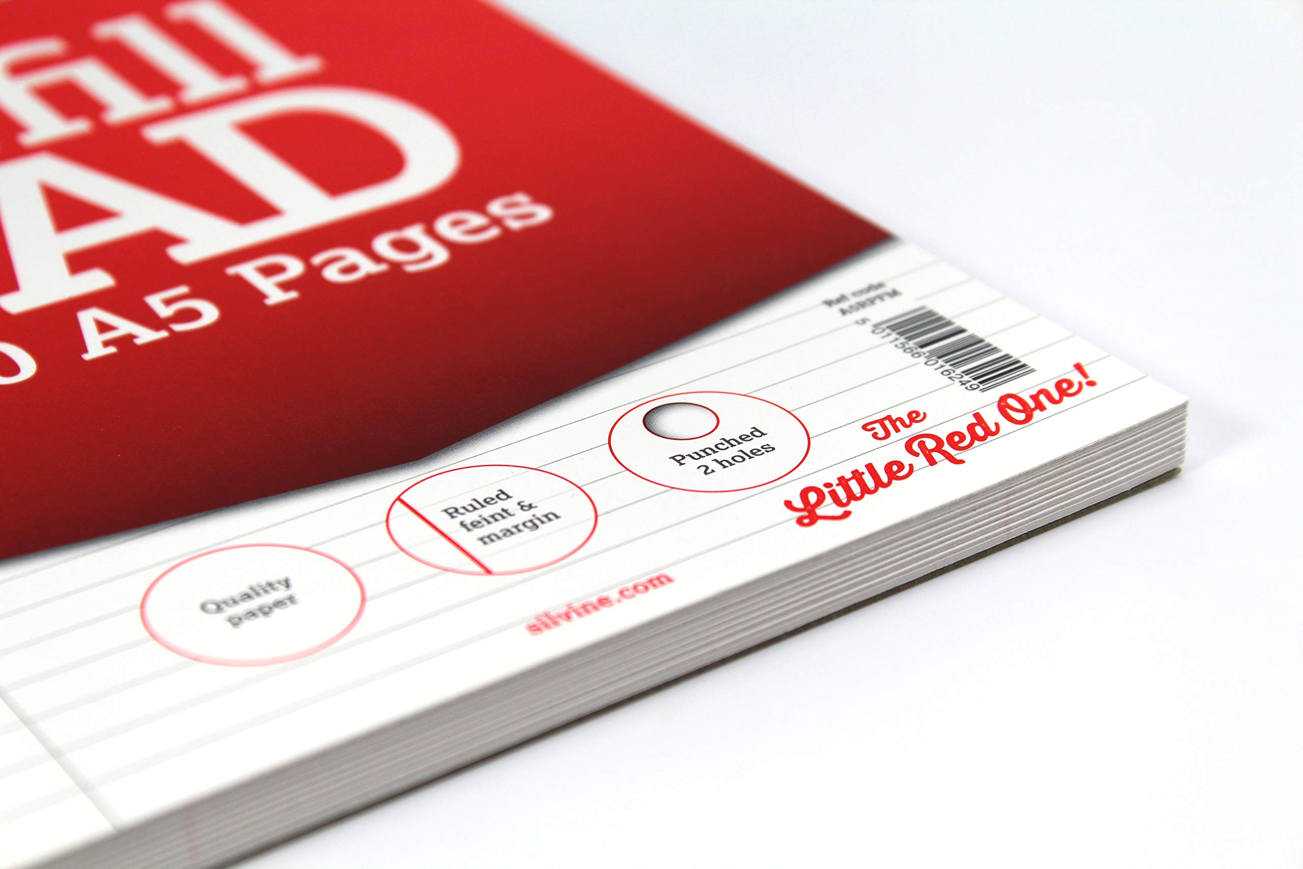 Silvine A5 Refill Pad - 160 Pages | 8mm Feint Ruled with Margin | 2 Hole Punched 2