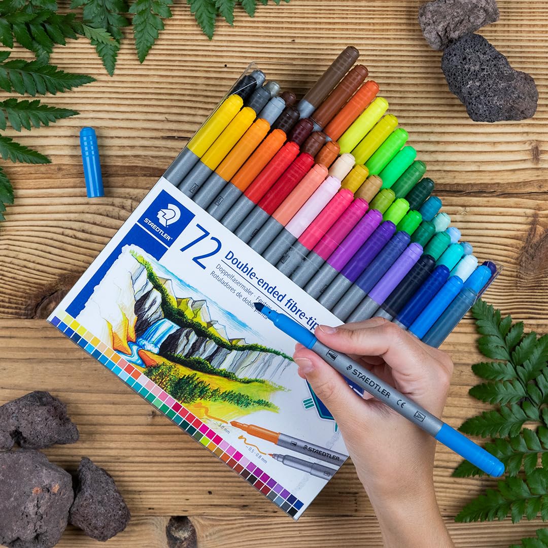 STAEDTLER Design Journey 3200 TB72 Double-Ended Fibre-Tip Pens | 120 Colours | 0.5-0.8mm & 3.0mm 3