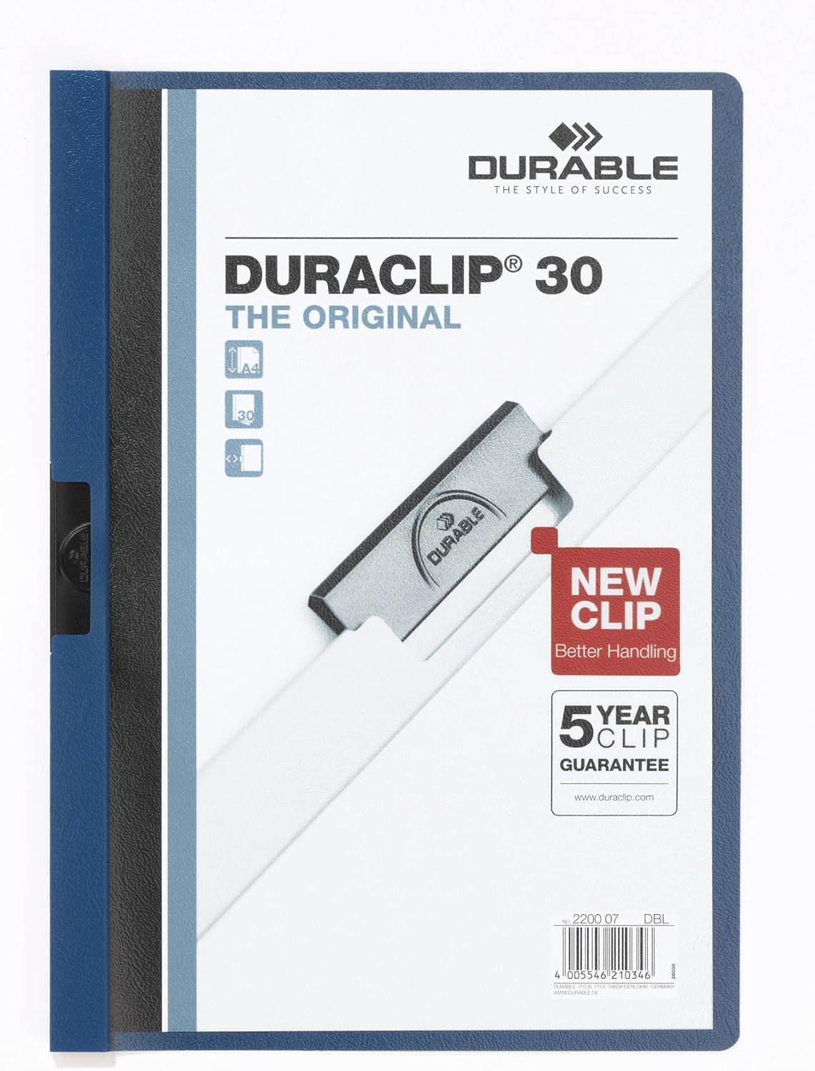 Durable Duraclip 2227-07 Clip File for 1-30 Sheets A4 - Dark Blue (Pack of 5) 1