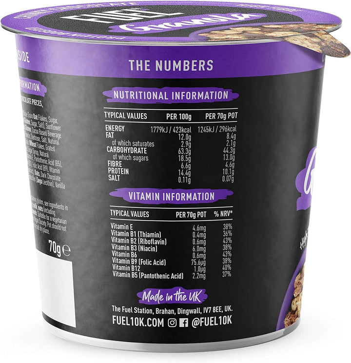 FUEL10K Chocolate Protein Granola Cereal Pot, 70g (Pack of 8) - Vegan-Friendly, High Protein Breakfast Snack