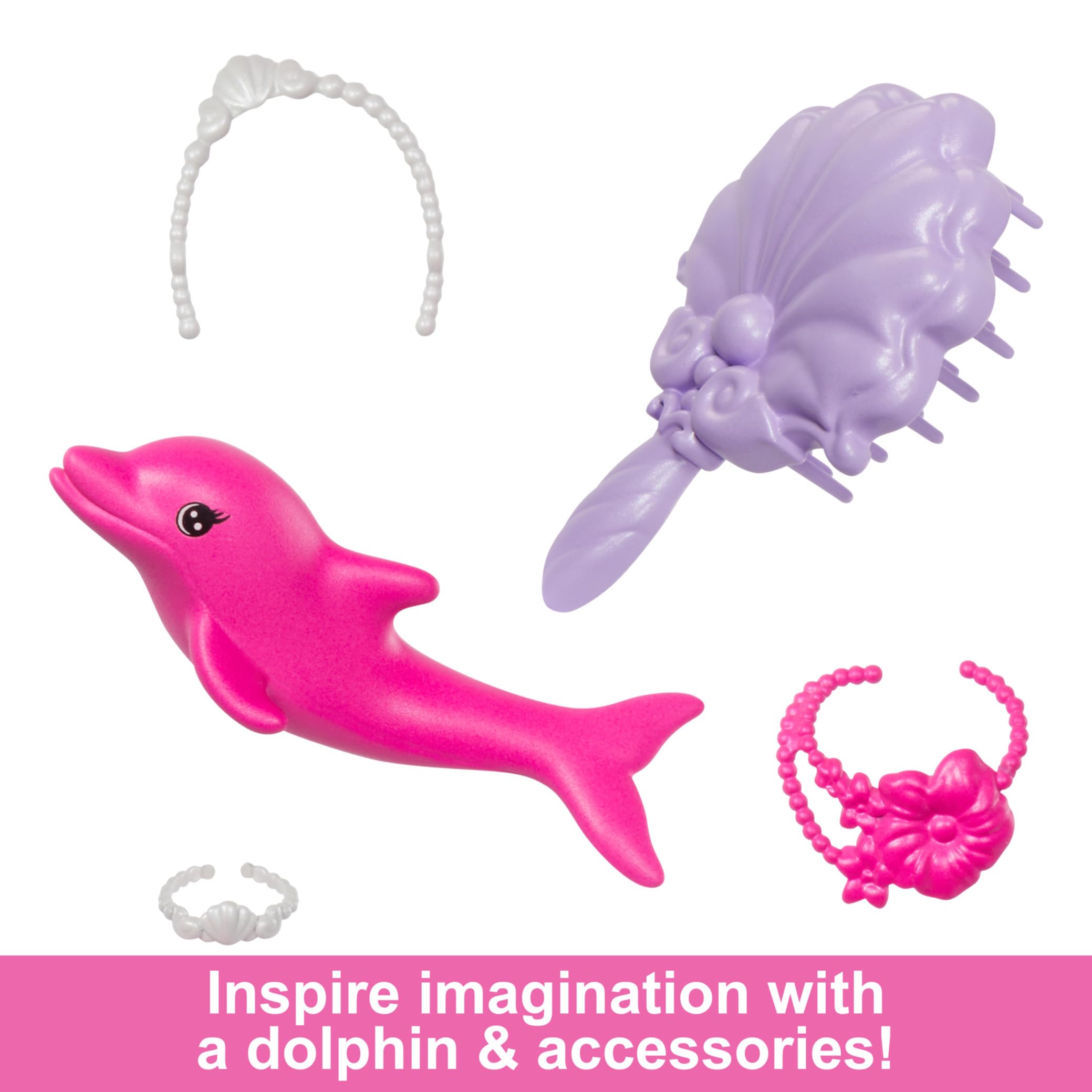 Barbie Mermaid Doll 'Malibu' with Color-Changing Hair & Dolphin - Ages 3+ 9