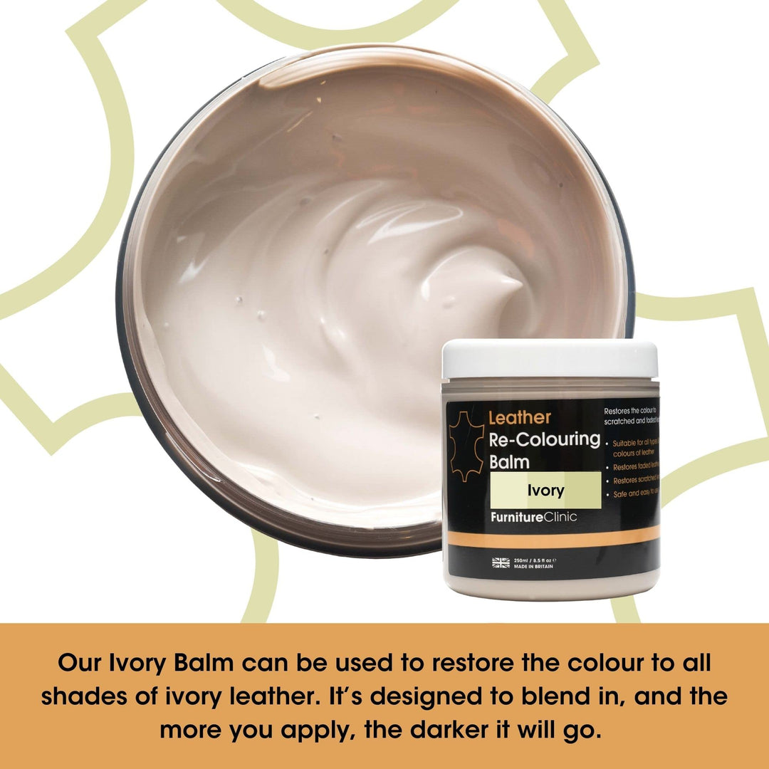 Furniture Clinic Leather Recolouring Balm - Ivory Shade for Faded & Scratched Sofas, Car Seats, Shoes, and Clothing