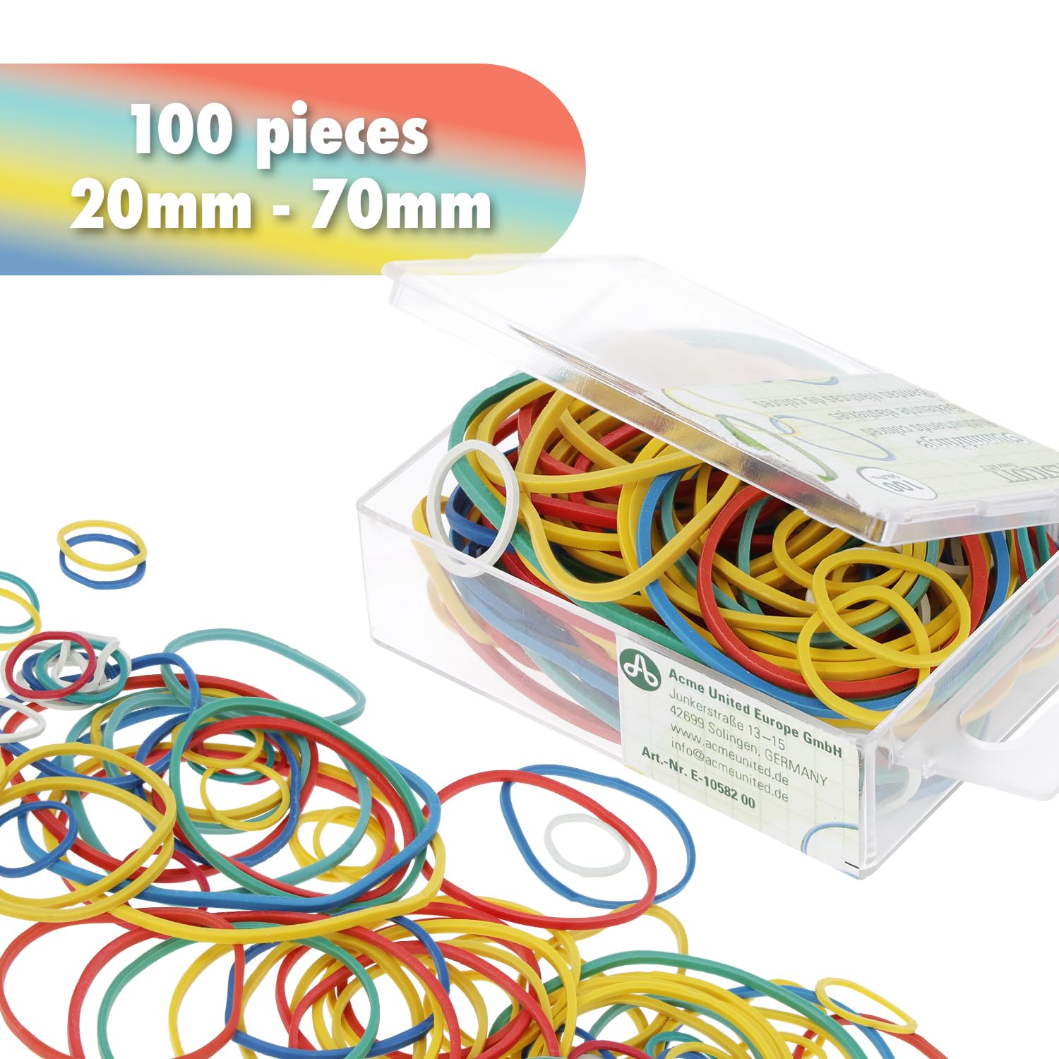 Westcott Rubber Bands - 100 Pcs Mix Color/Size | 60% Natural Rubber | Resealable Box