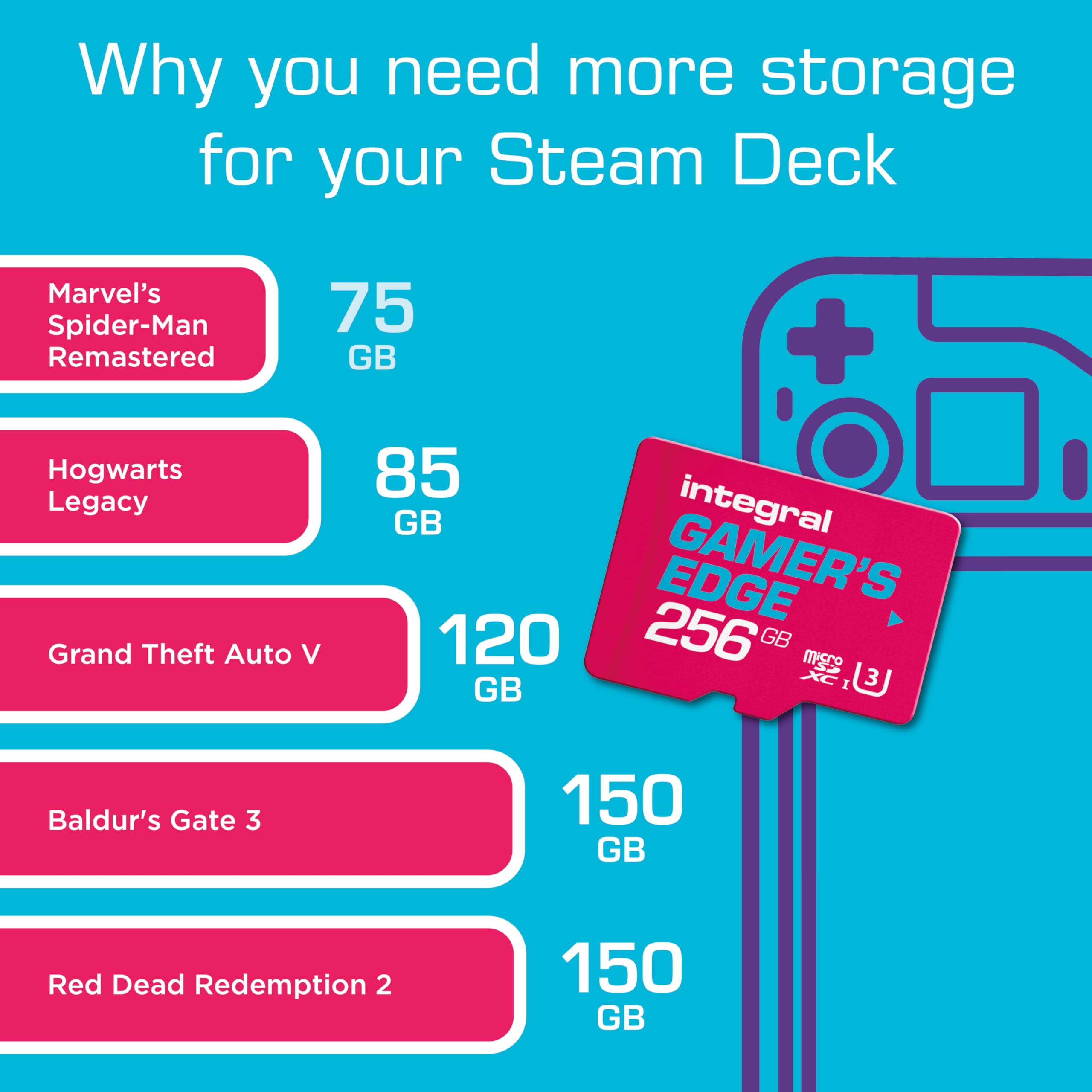 Integral Gamer's Edge Micro SD Card - 256GB Storage for Nintendo Switch | 100MB/s Read 8