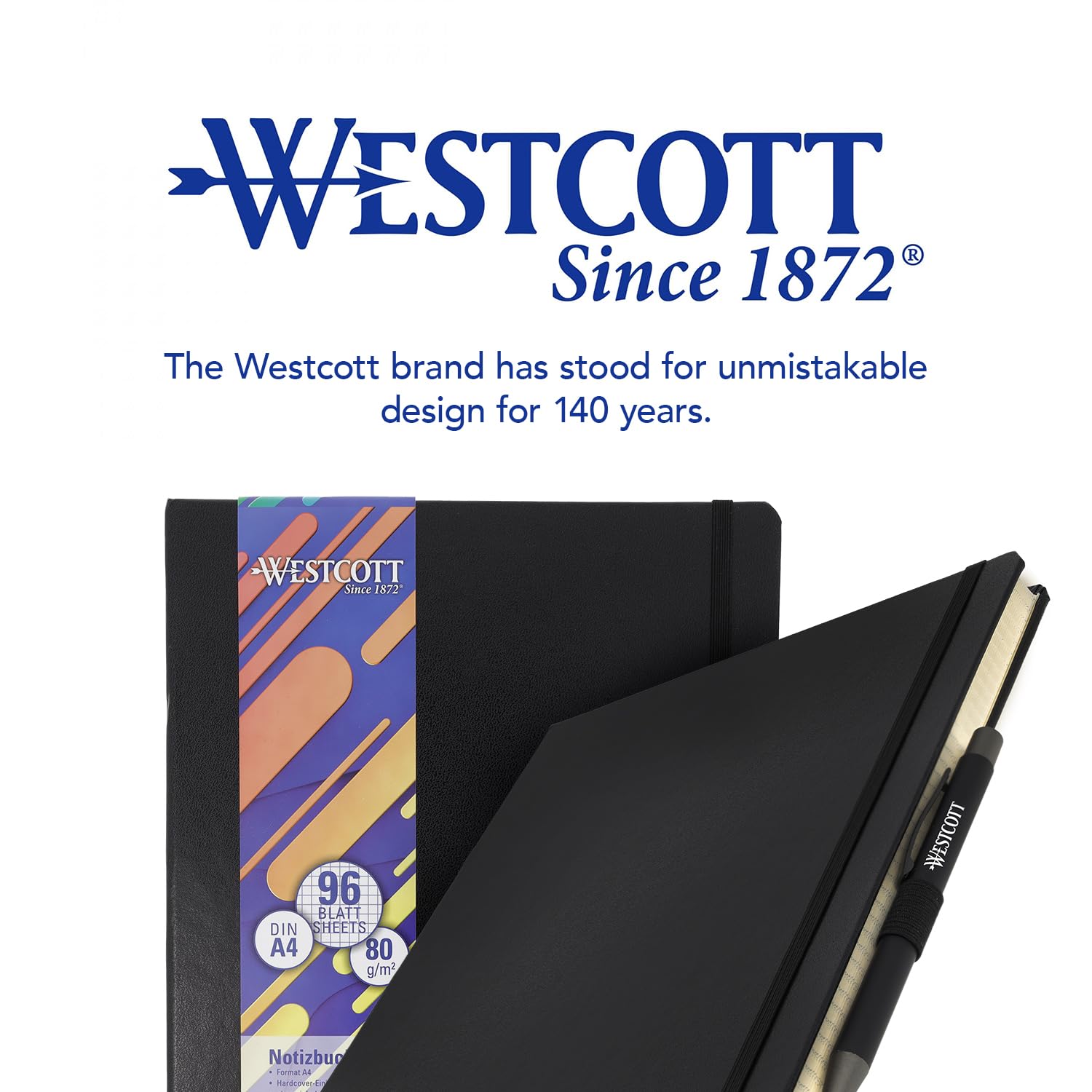 Westcott Notebook - A4 Squared, 192 Pages, Black Hardcover | 80 g/m² FSC Paper 5