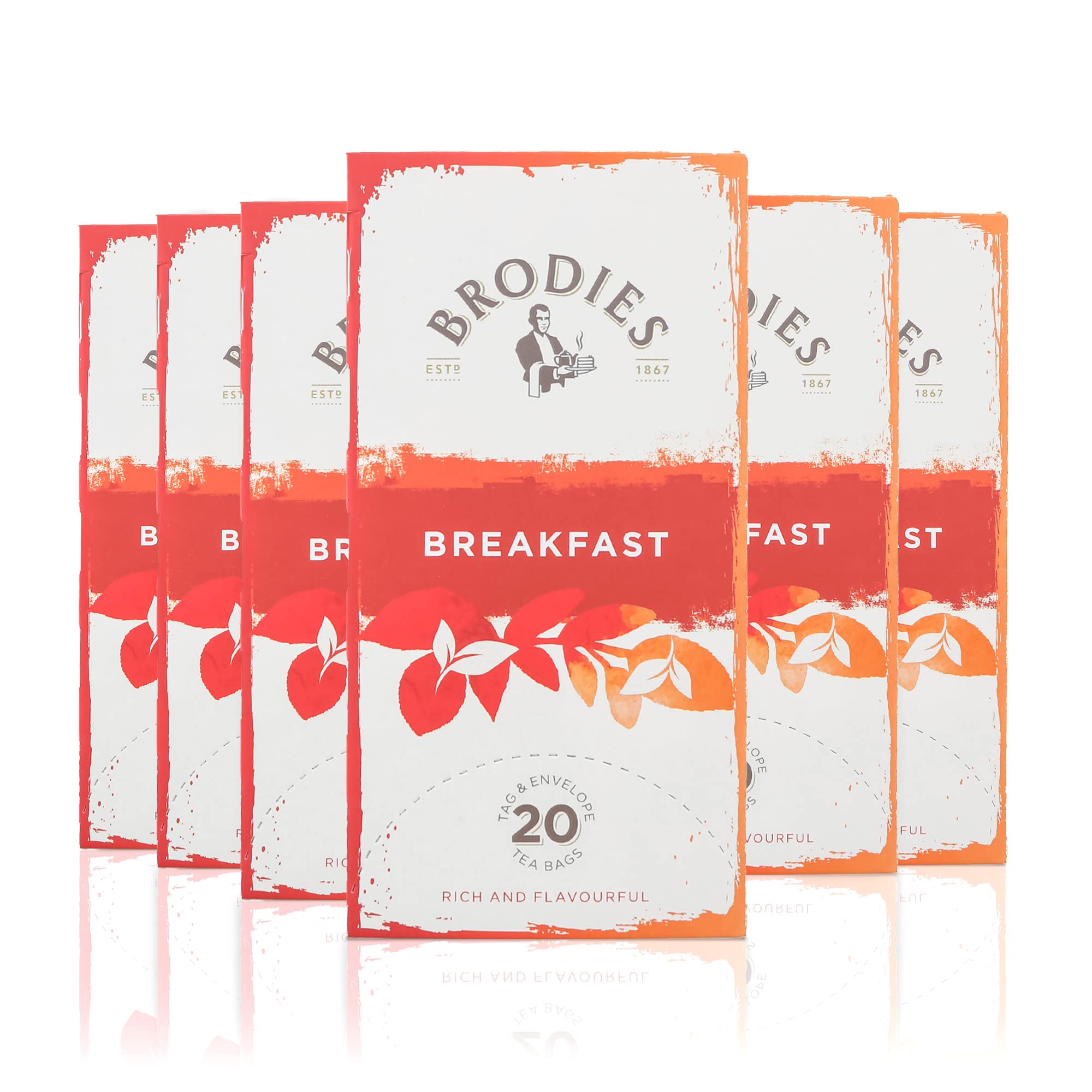 Brodies Breakfast Tea - 6 Boxes of 20 Individually Wrapped Tea Bags (120 Total) - Scottish Black Tea Blend 1