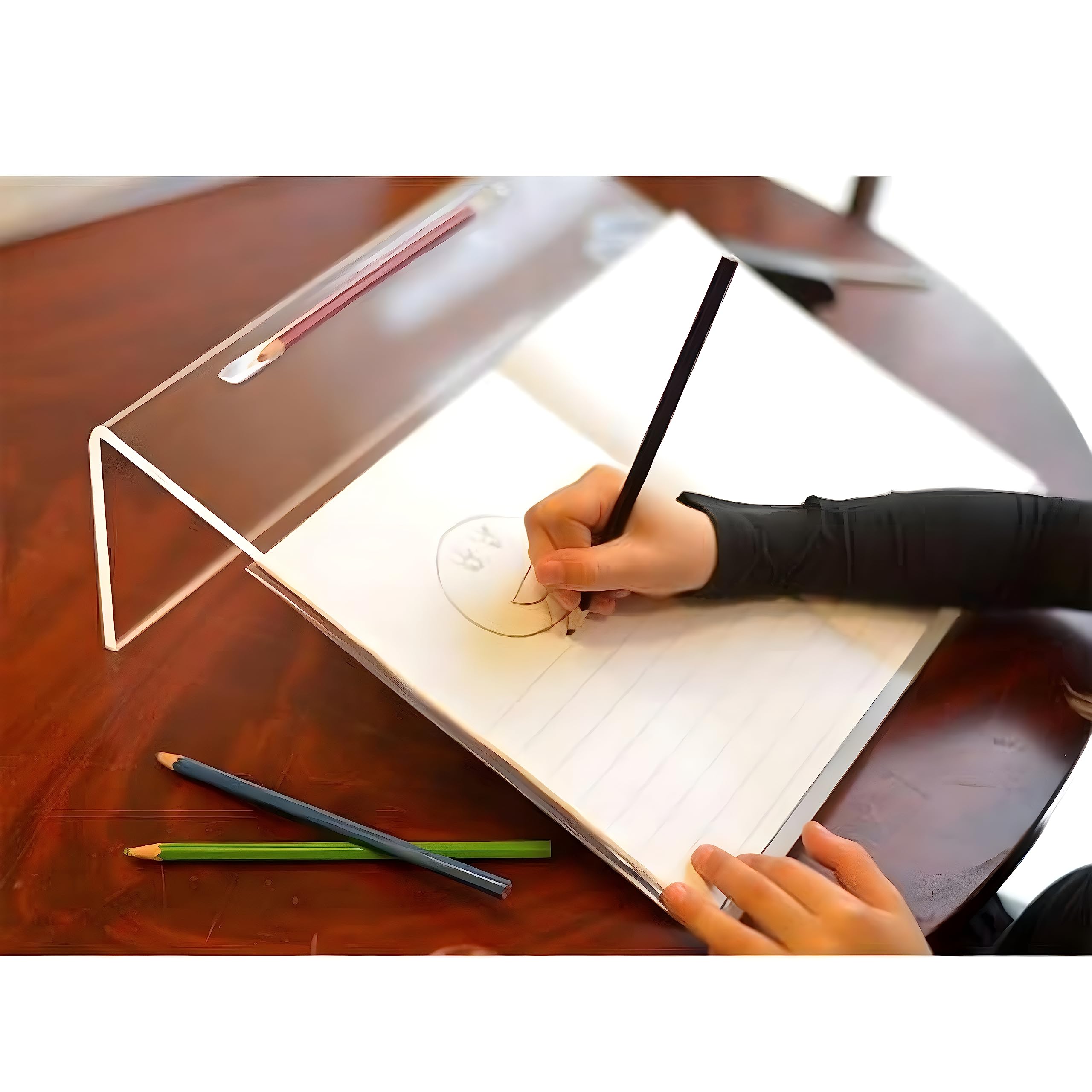 Playlearn Clear Acrylic Ergonomic Writing Slope - 20 Degree Angle, Extra Wide 35cm | Pen Holder Groove 2