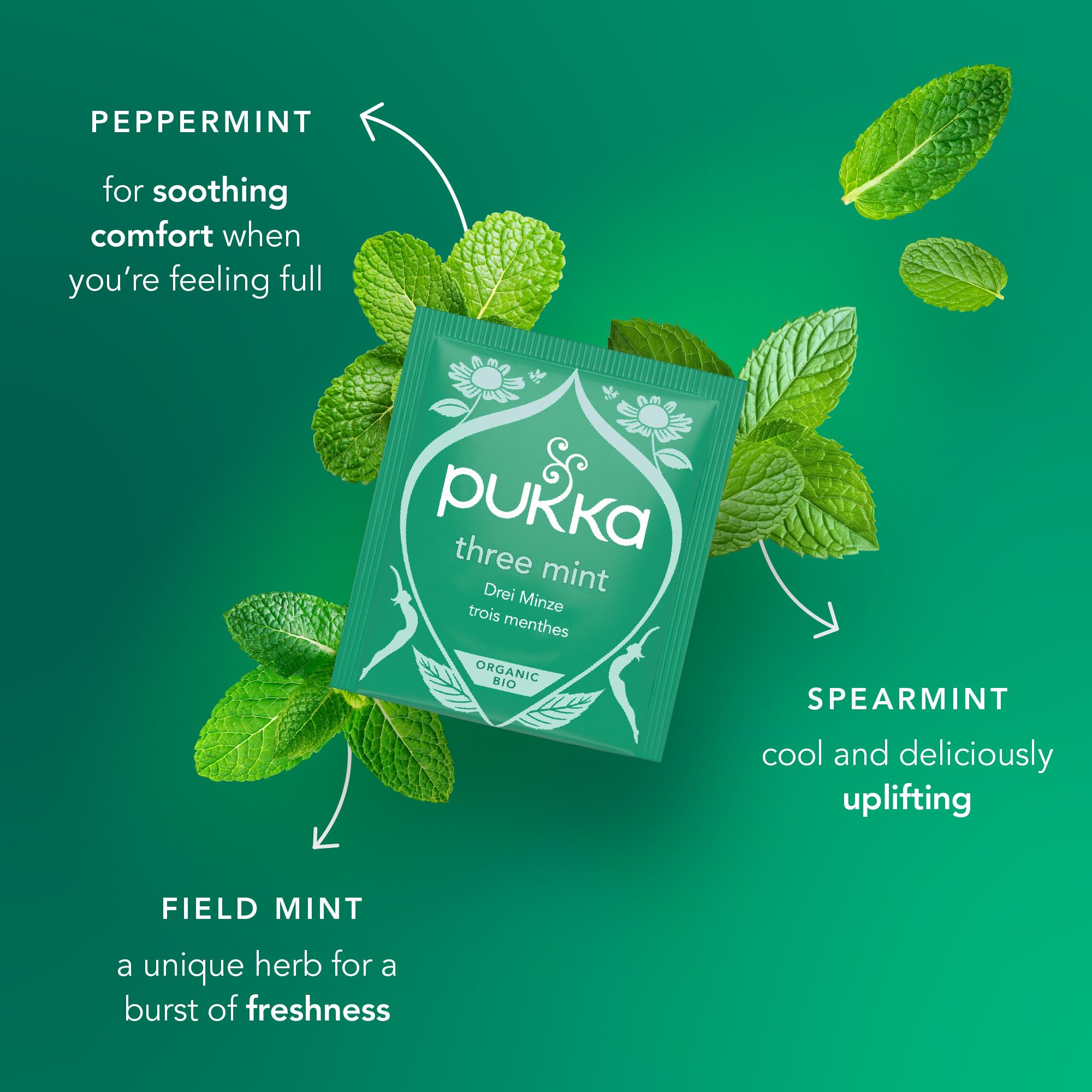 Pukka Herbs Three Mint Organic Herbal Tea Infusion | 80 Count (Pack of 4) | Caffeine-Free 4