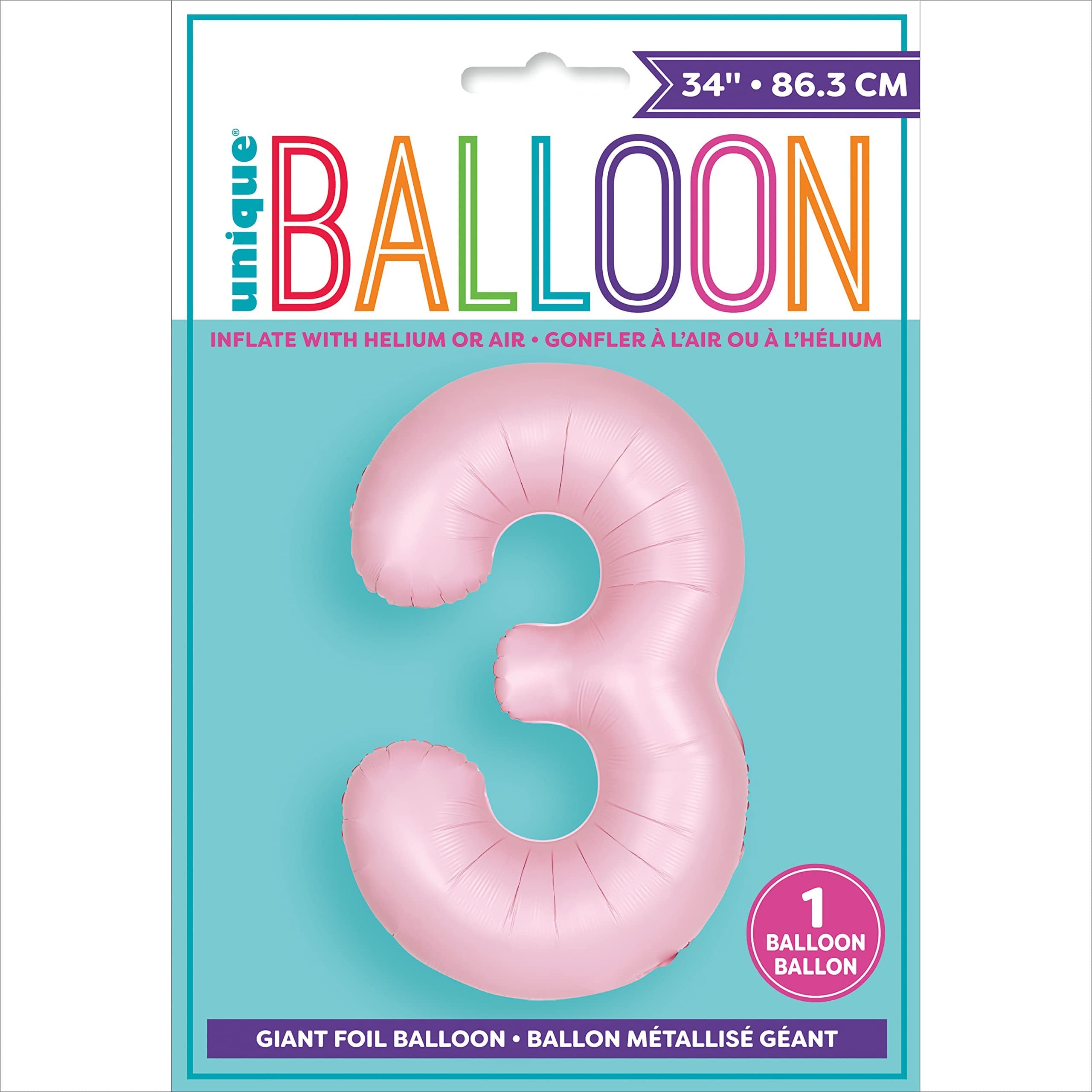 Unique Giant Foil Number 3 Balloon - 86 cm Matte Baby Pink 2