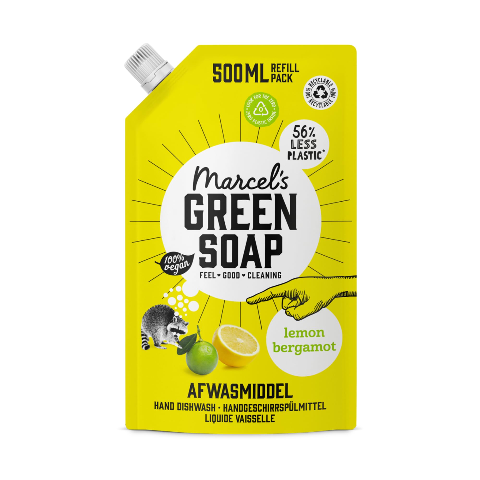 Marcel's Green Soap Washing-Up Liquid - Lemon & Bergamot Refill | 500ml | Plant-Based