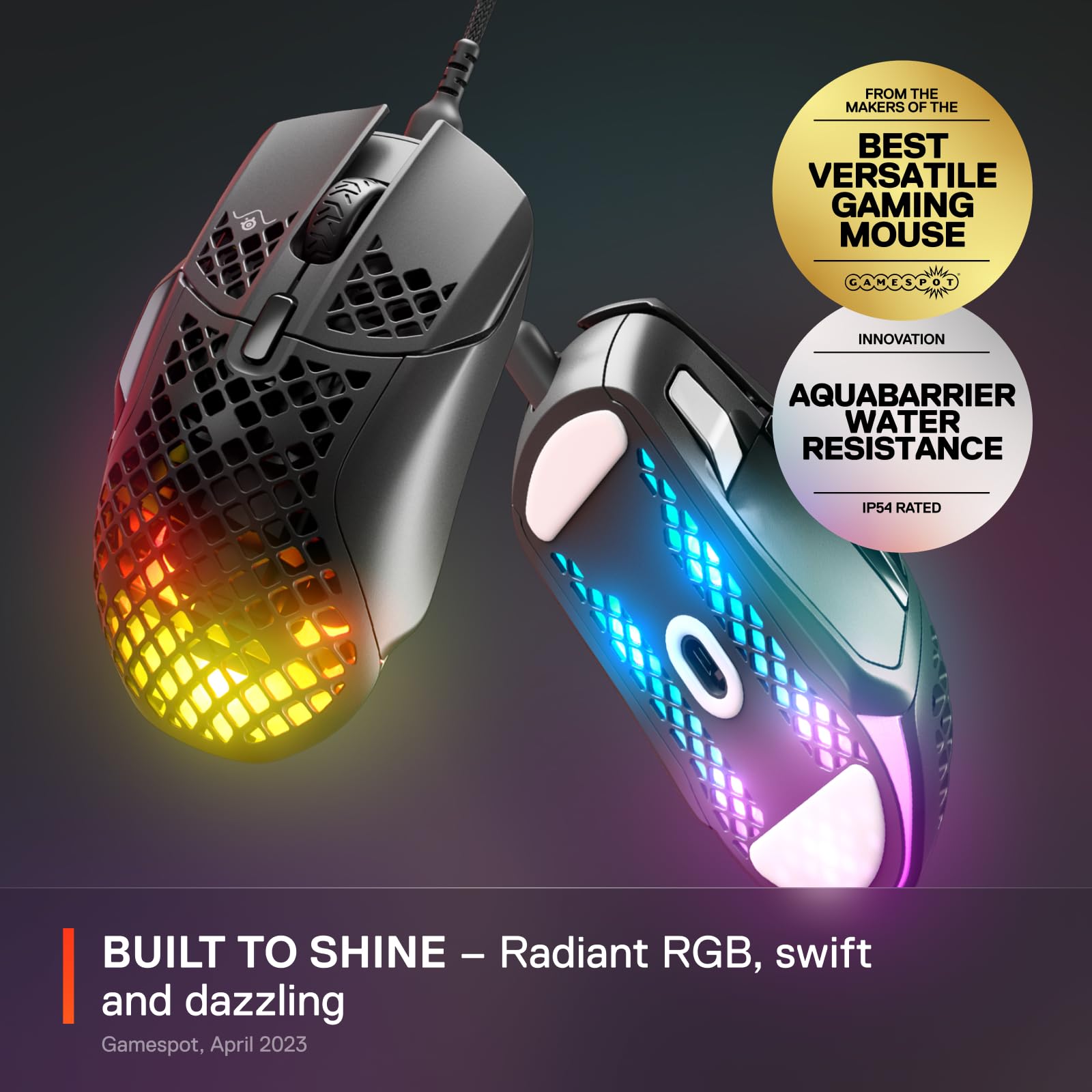 SteelSeries Aerox 5 - Holey RGB Gaming Mouse - Ultra-lightweight Water Resistant Design - 18K DPI TrueMove Air Optical Sensor - 9 Programmable Buttons 7