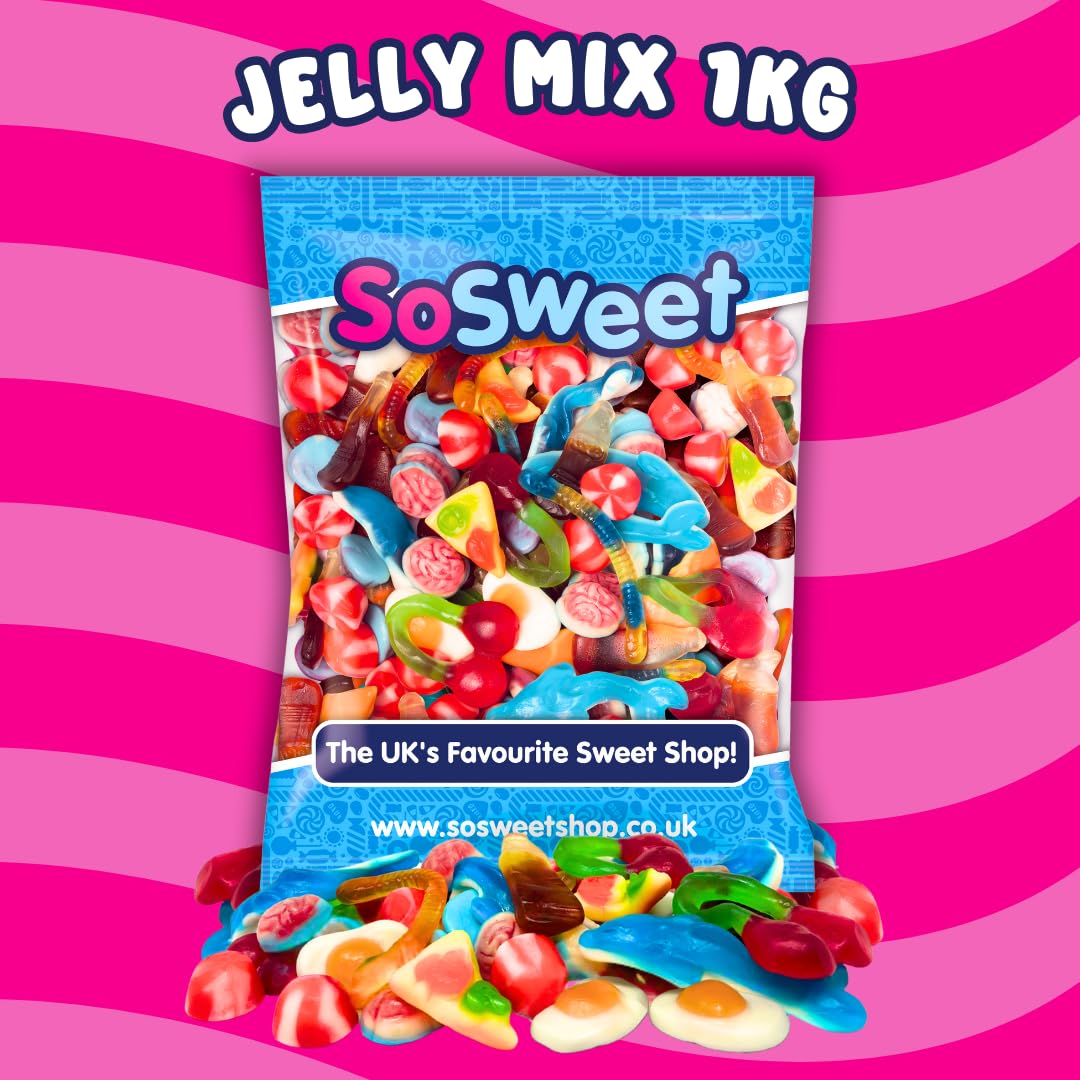 SoSweet Jelly Sweet Mix – 1kg Bulk Bag of Chewy Jelly Sweets | Party Pick & Mix, Sharing Treats, Gummy Bears, Cola Bottles, Twin Cherries