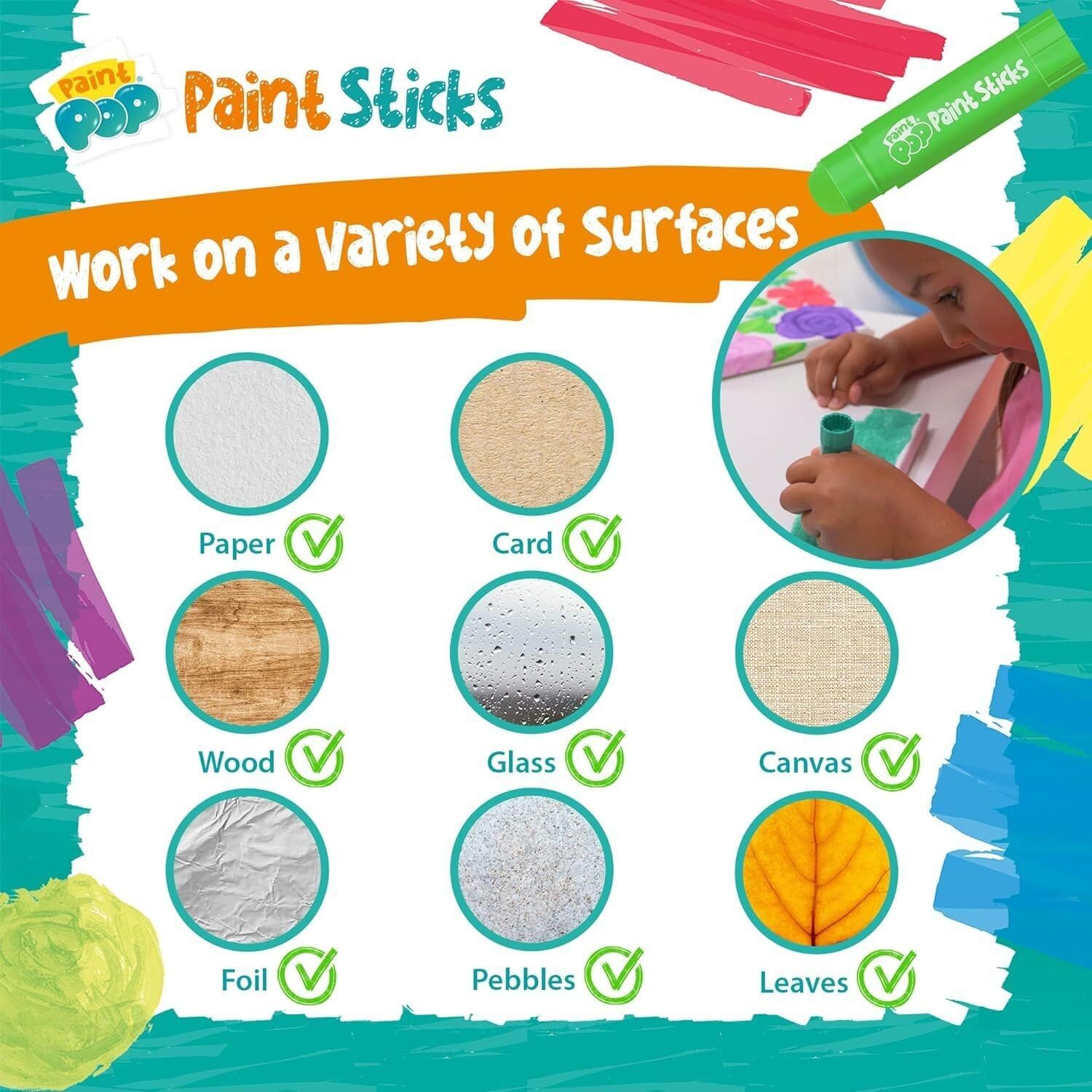 Paint Pop Paint Sticks for Kids - 6 Pack Classic Assorted Colours | Twist & Paint | Fast Drying 6