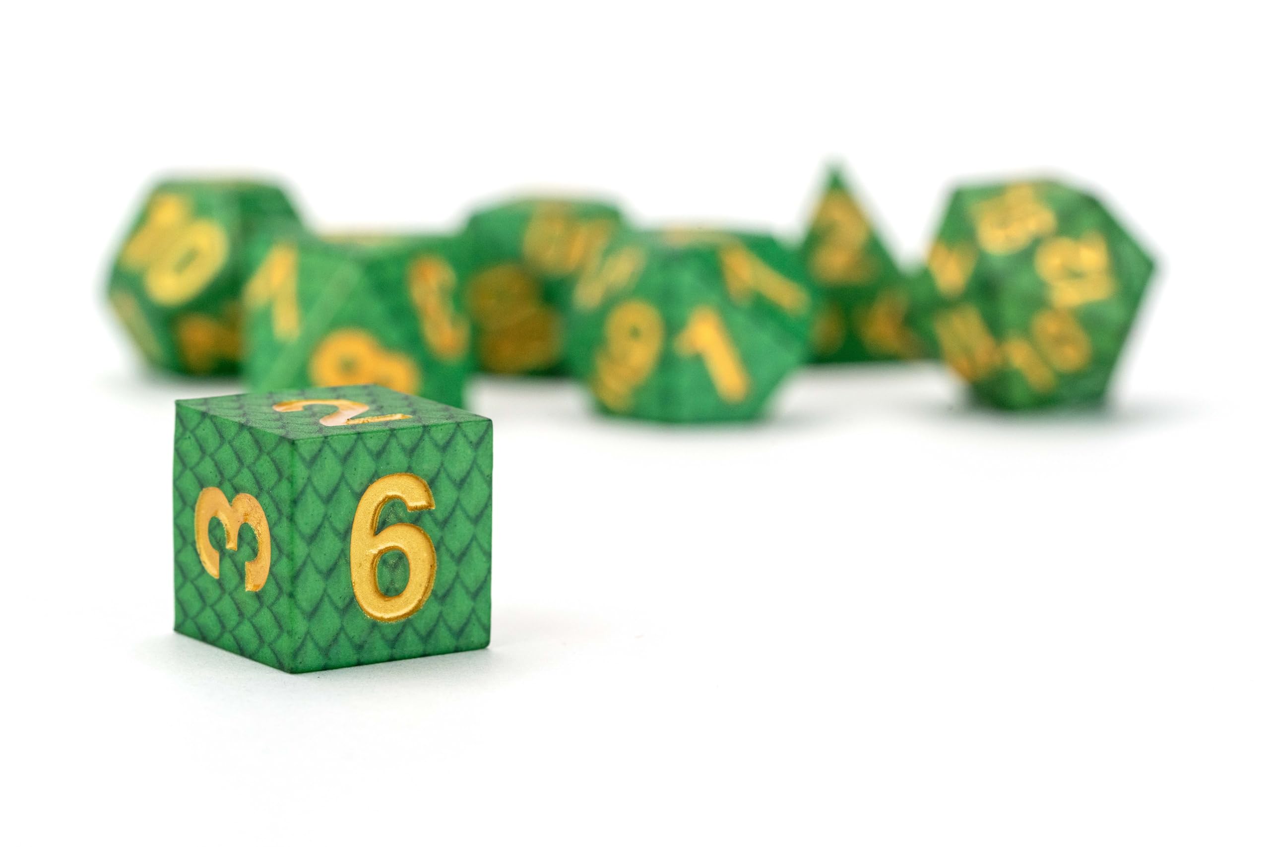 Metallic Dice Games Dragon Storm Silicone Dice Set - 7-Piece Polyhedral, 16mm, Green Dragon Scale Effect