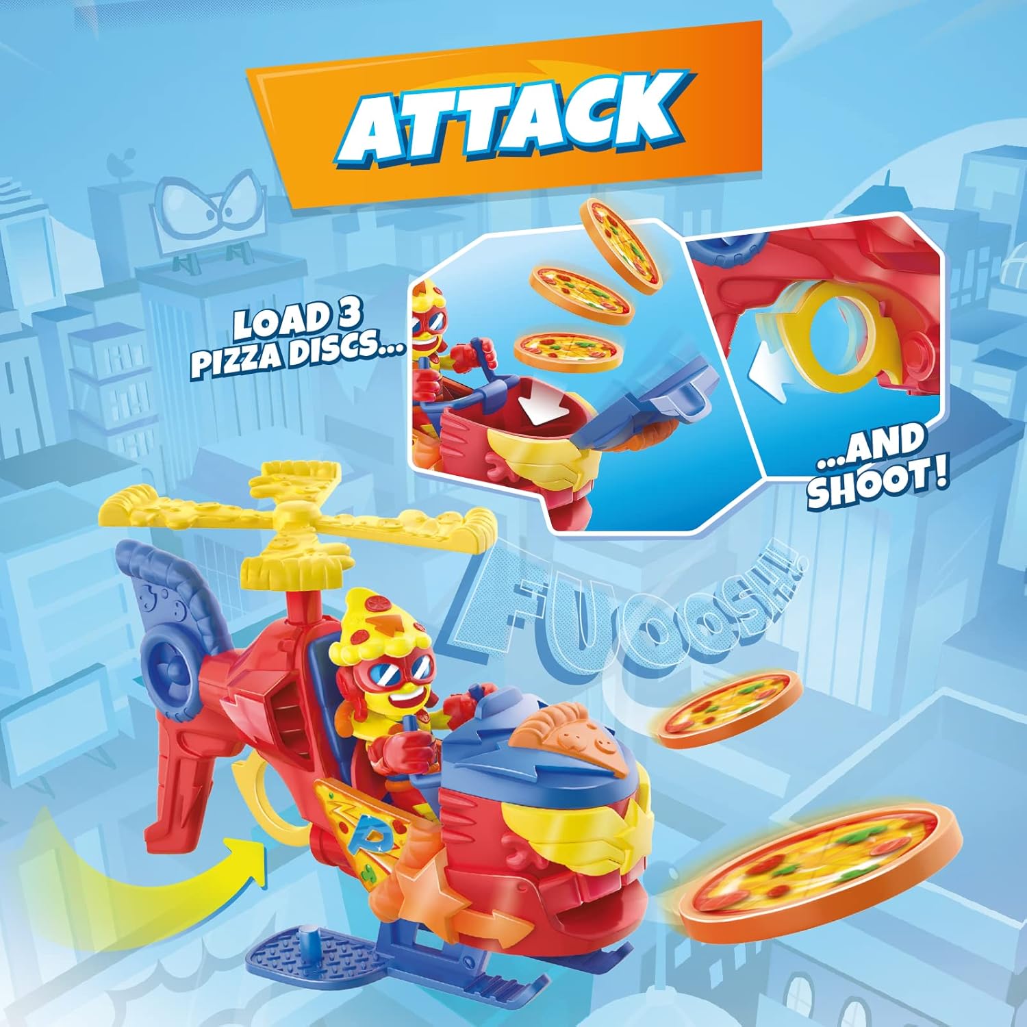 SUPERTHINGS - Pizzacopter Helicopter with Pizza Disc Launcher & Exclusive Figures 3
