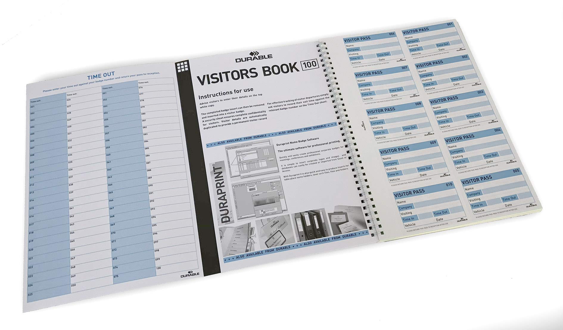 Durable Visitor Book Refill Pack - 100 Perforated GDPR Compliant Badge Inserts | 90 x 60 mm