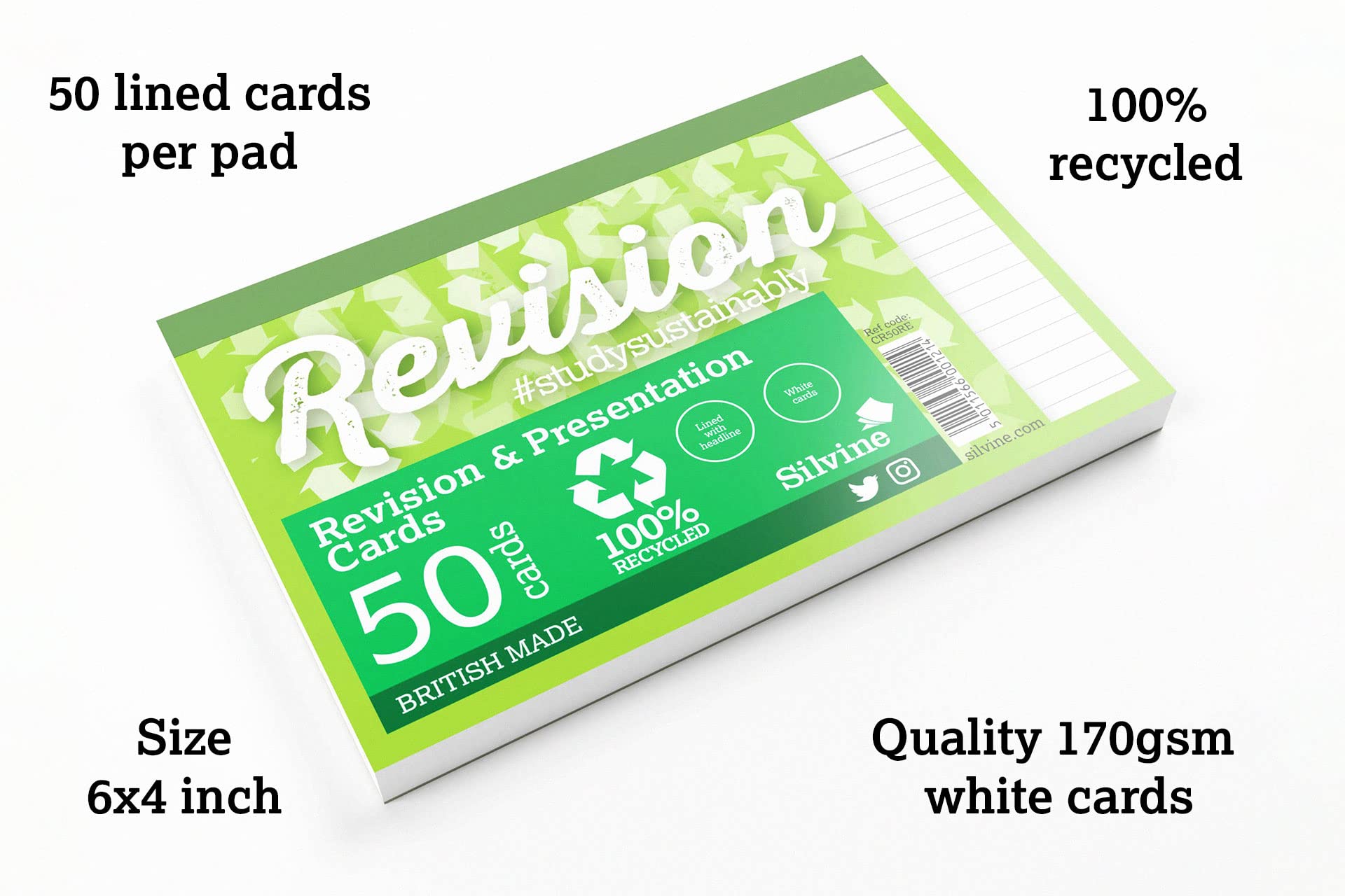 Silvine Luxpad Revision A6 Recycled Flash Cards - Lined (50 Cards) White 2