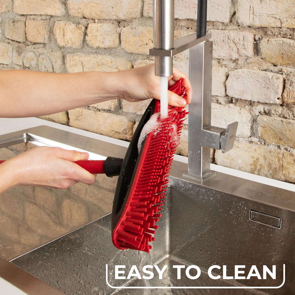 Vileda Pet Pro Always Clean Broom - Rubber Broom for Pet Hair Removal, Angled Bristles for Corners, Easy Rinse Clean, Red 5