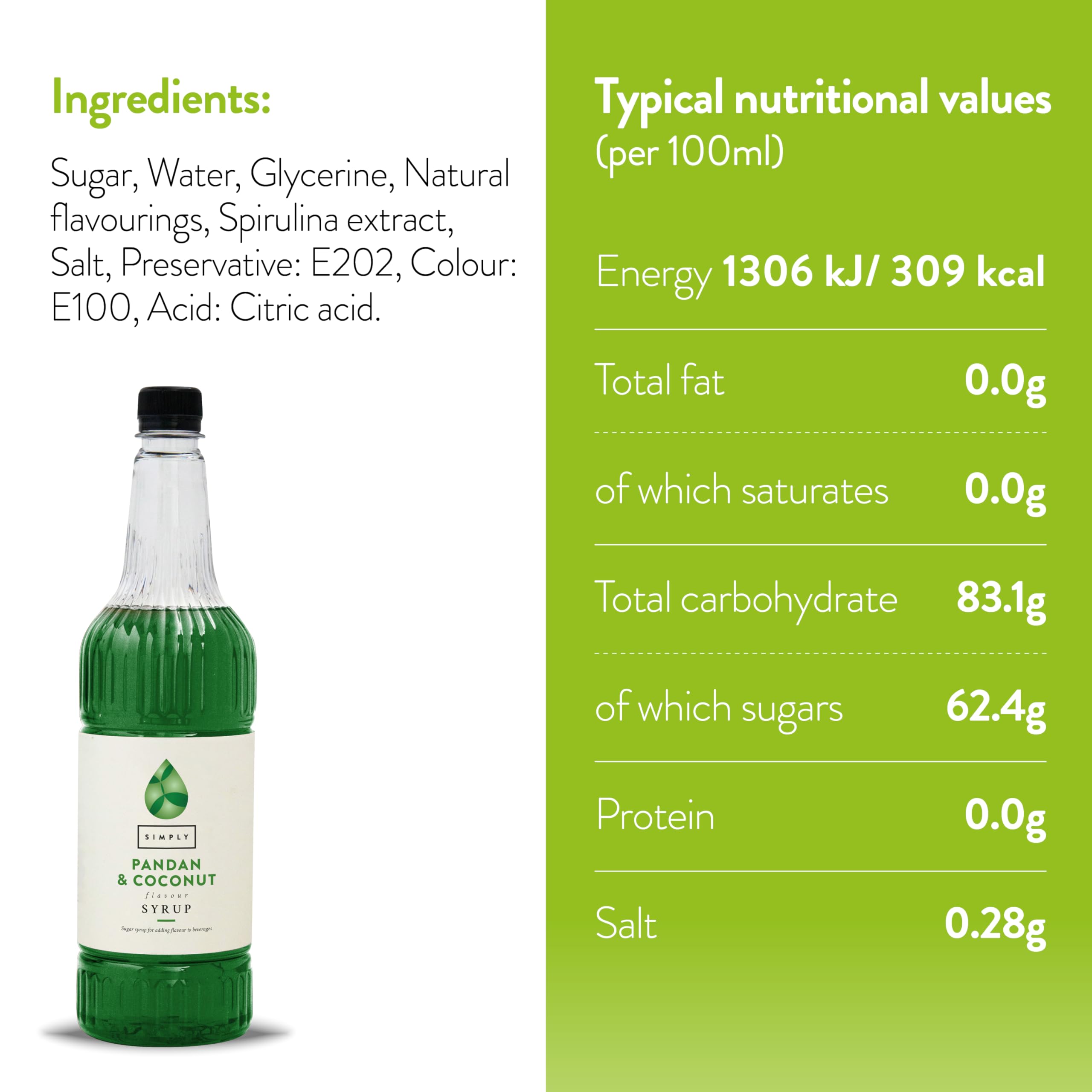 Simply Pandan & Coconut Syrup - Tropical Flavour for Coffee & Cocktails | 1L Liquid 3