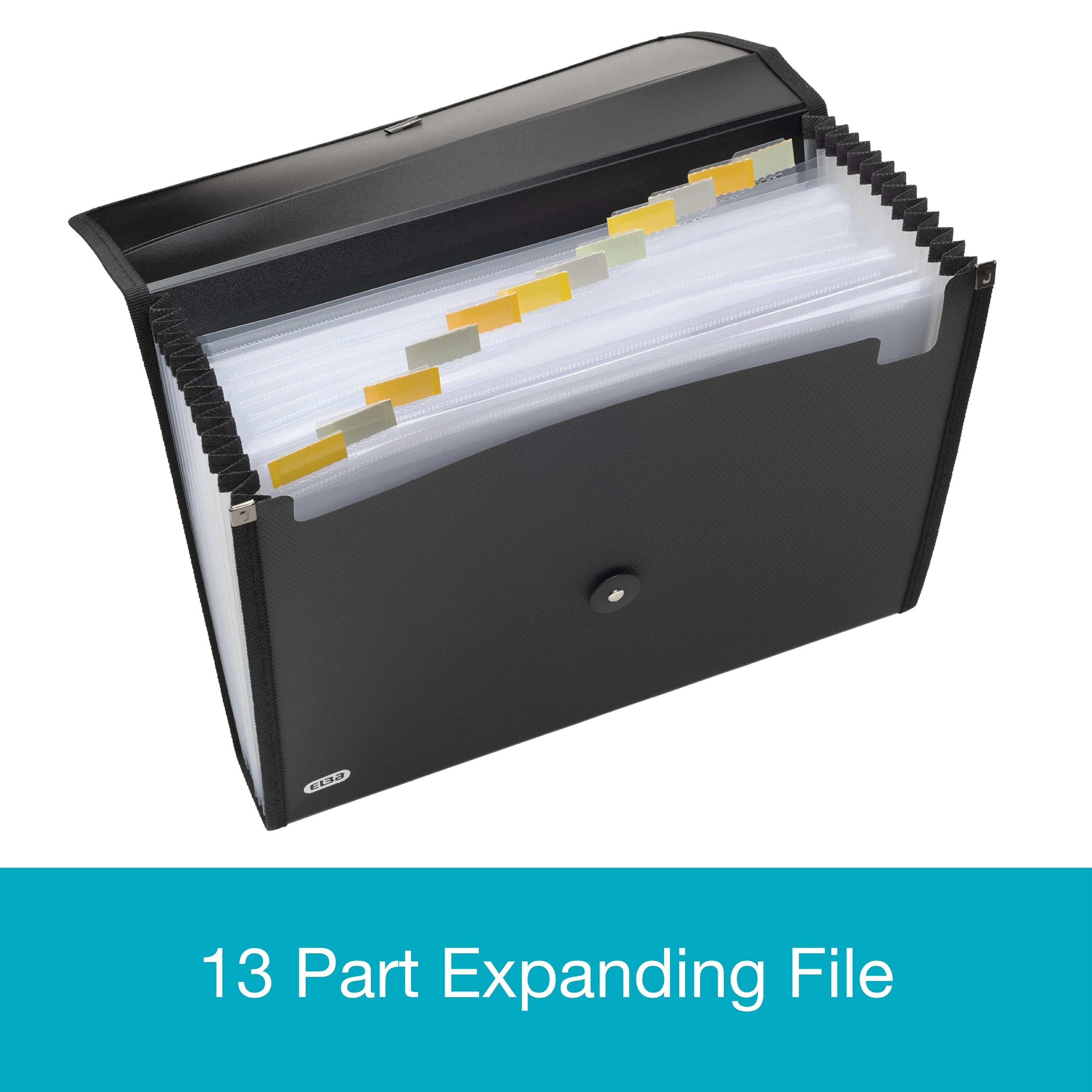 Elba A4 Expanding File Folder - 13 Pockets, Black Plastic Accordion Organizer | 300 Sheet Capacity 2