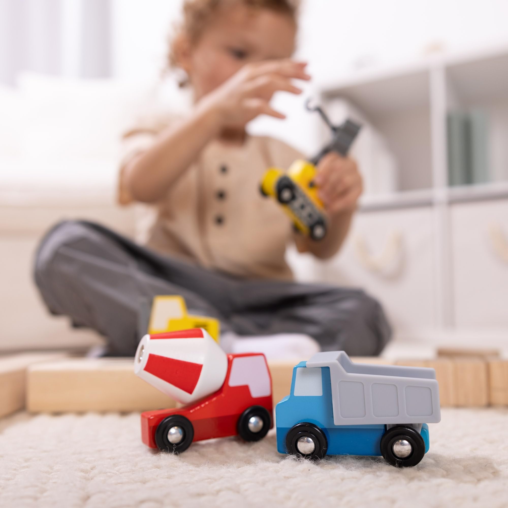 Melissa & Doug Wooden Construction Site Vehicles Playset - 7 Piece Set | Moving Parts | Ages 3-6 2
