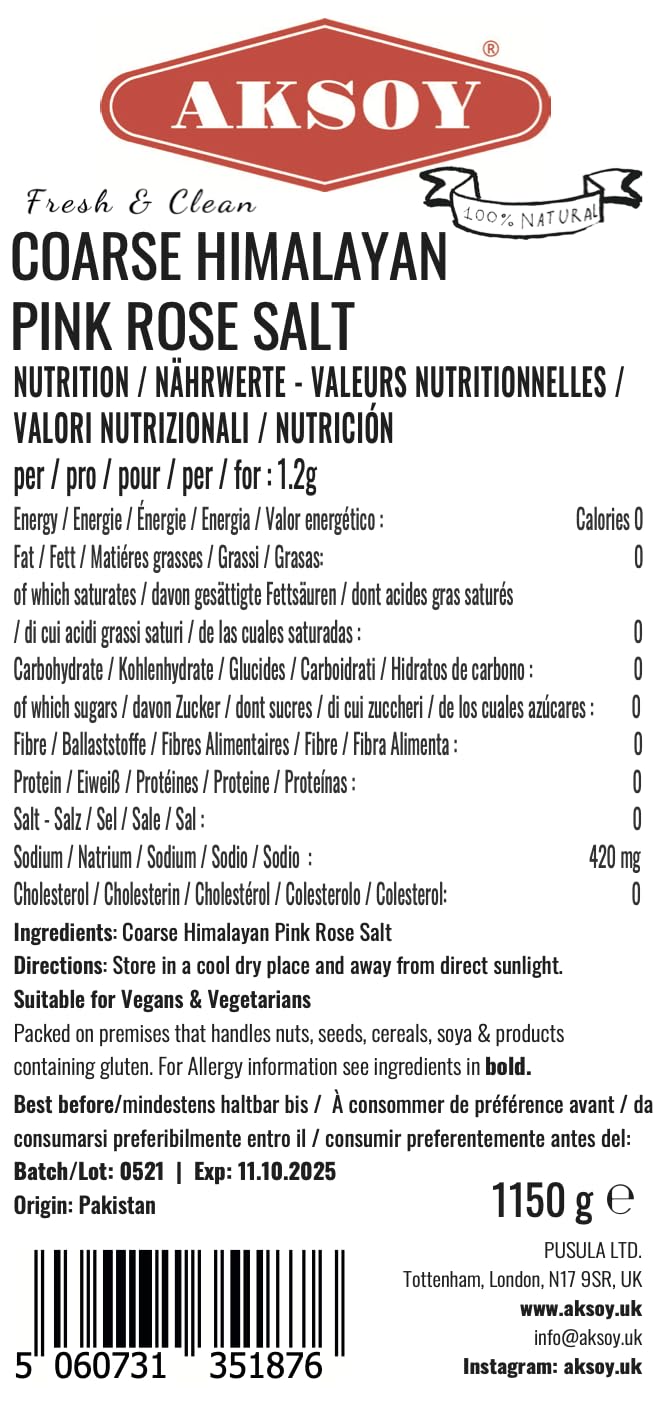 Aksoy Pink Himalayan Salt 1.15KG - Fine Grain, GMO Free, Chemical Free, Premium Himalayan Salt
