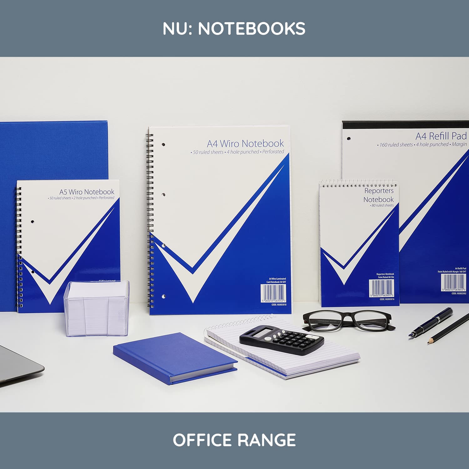 nu: Office Range - A4 Hardback Wirebound Notebook | 160 Pages | 60gsm Feint Ruled 5
